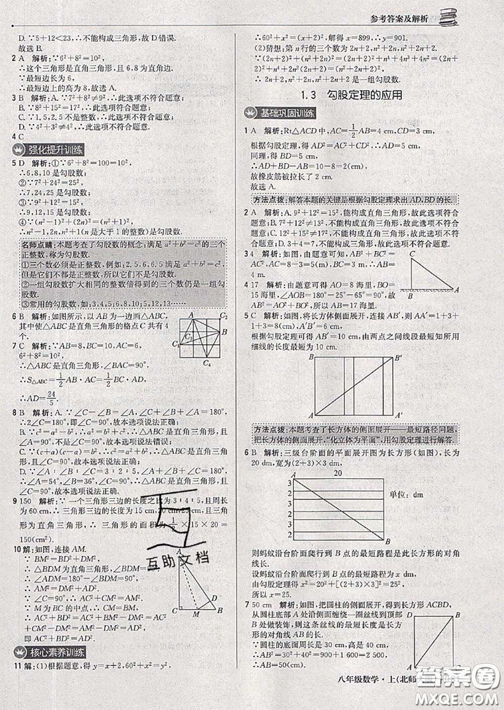 2020年秋1加1輕巧奪冠優(yōu)化訓(xùn)練八年級(jí)數(shù)學(xué)上冊北師版參考答案