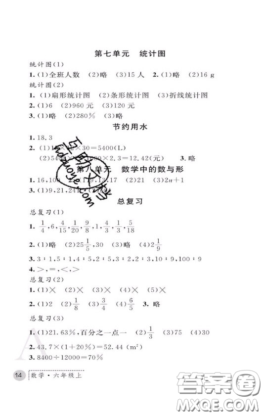 陜西師范大學(xué)出版社2020春課堂練習(xí)冊(cè)六年級(jí)數(shù)學(xué)上冊(cè)A版答案