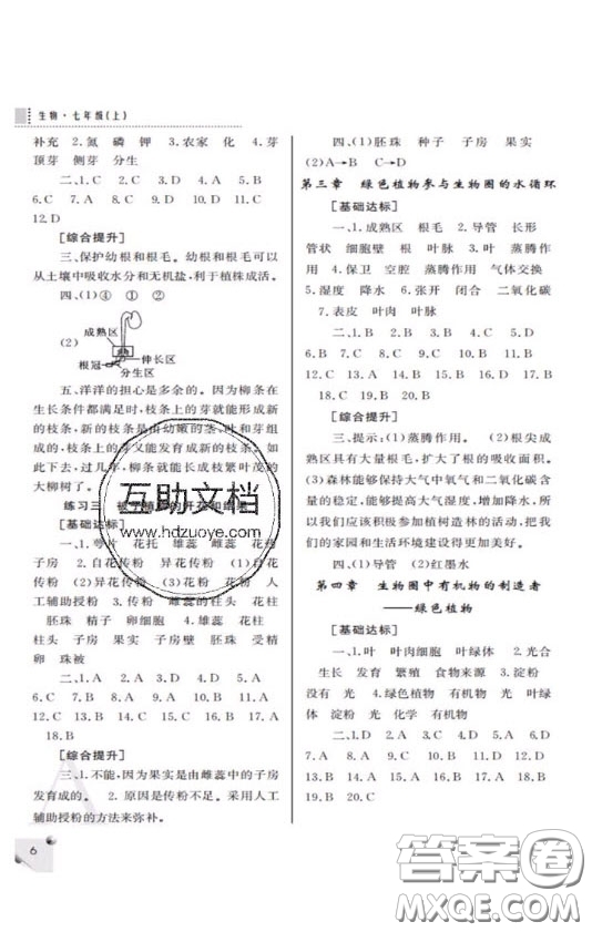 陜西師范大學(xué)出版總社2020課堂練習(xí)冊(cè)七年級(jí)生物學(xué)上冊(cè)A版答案