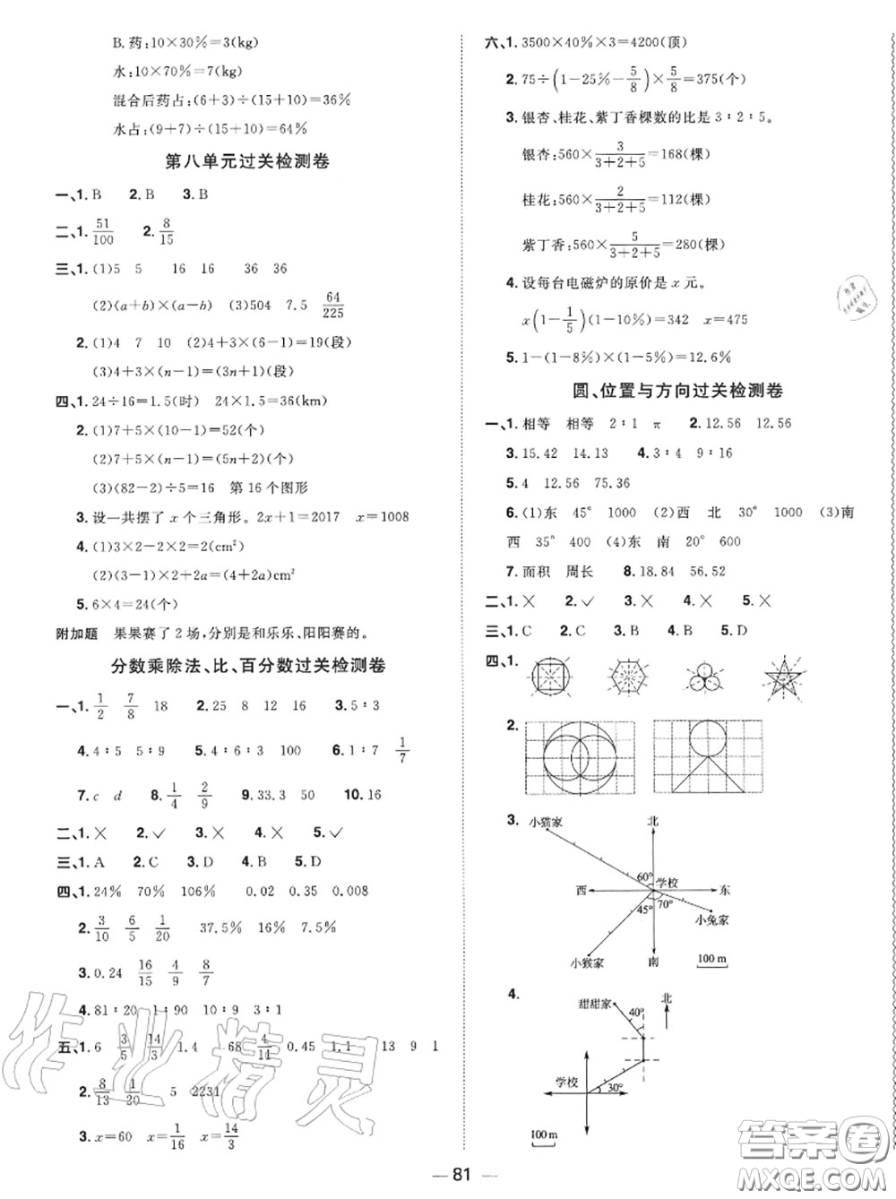 2020年秋陽(yáng)光同學(xué)一線名師全優(yōu)好卷六年級(jí)數(shù)學(xué)上冊(cè)人教版參考答案