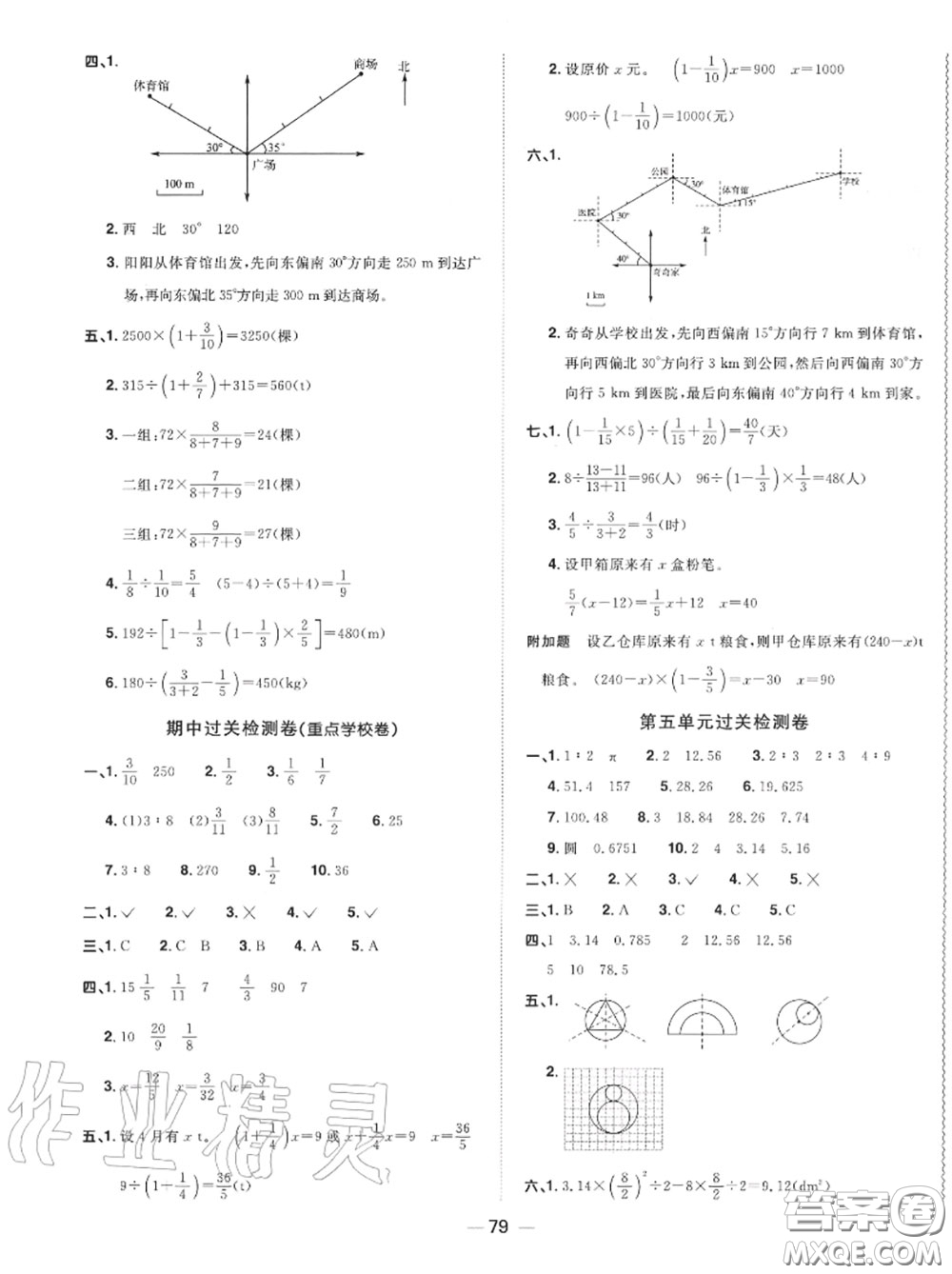 2020年秋陽(yáng)光同學(xué)一線名師全優(yōu)好卷六年級(jí)數(shù)學(xué)上冊(cè)人教版參考答案