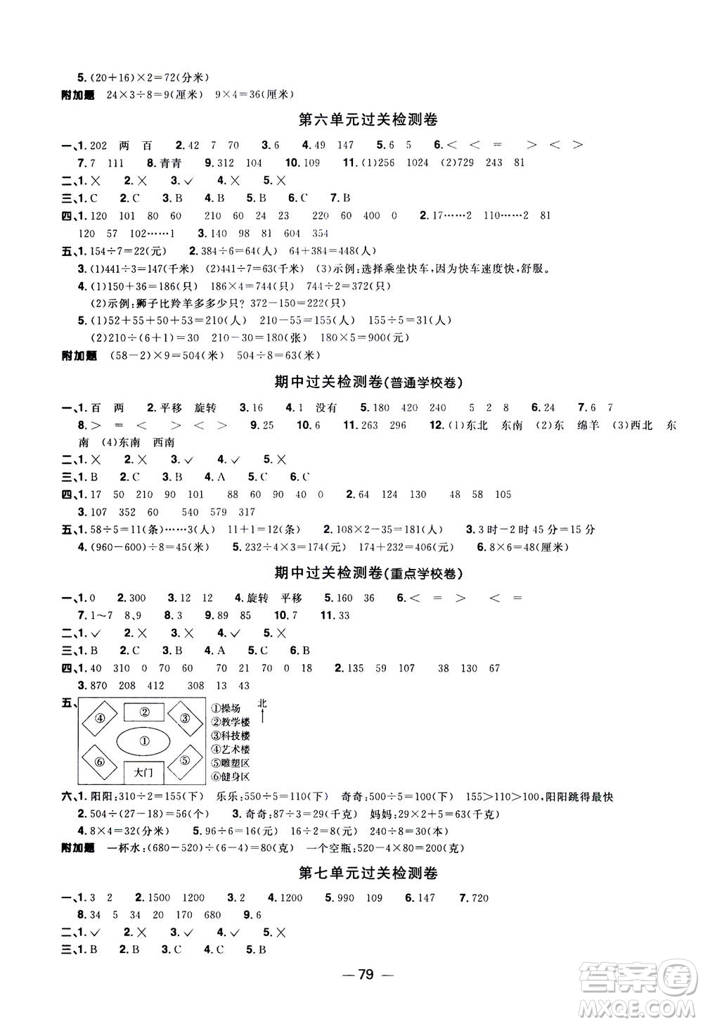 2020年陽光同學(xué)一線名師全優(yōu)好卷三年級上冊數(shù)學(xué)QD青島五四制答案