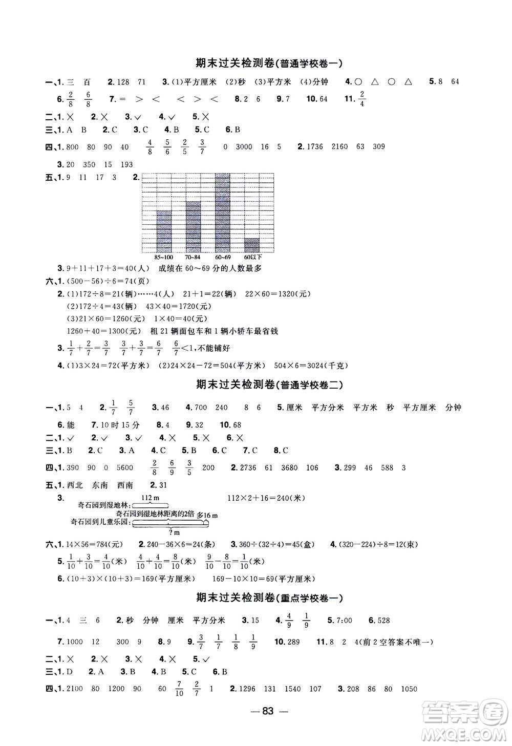 2020年陽光同學(xué)一線名師全優(yōu)好卷三年級上冊數(shù)學(xué)QD青島五四制答案
