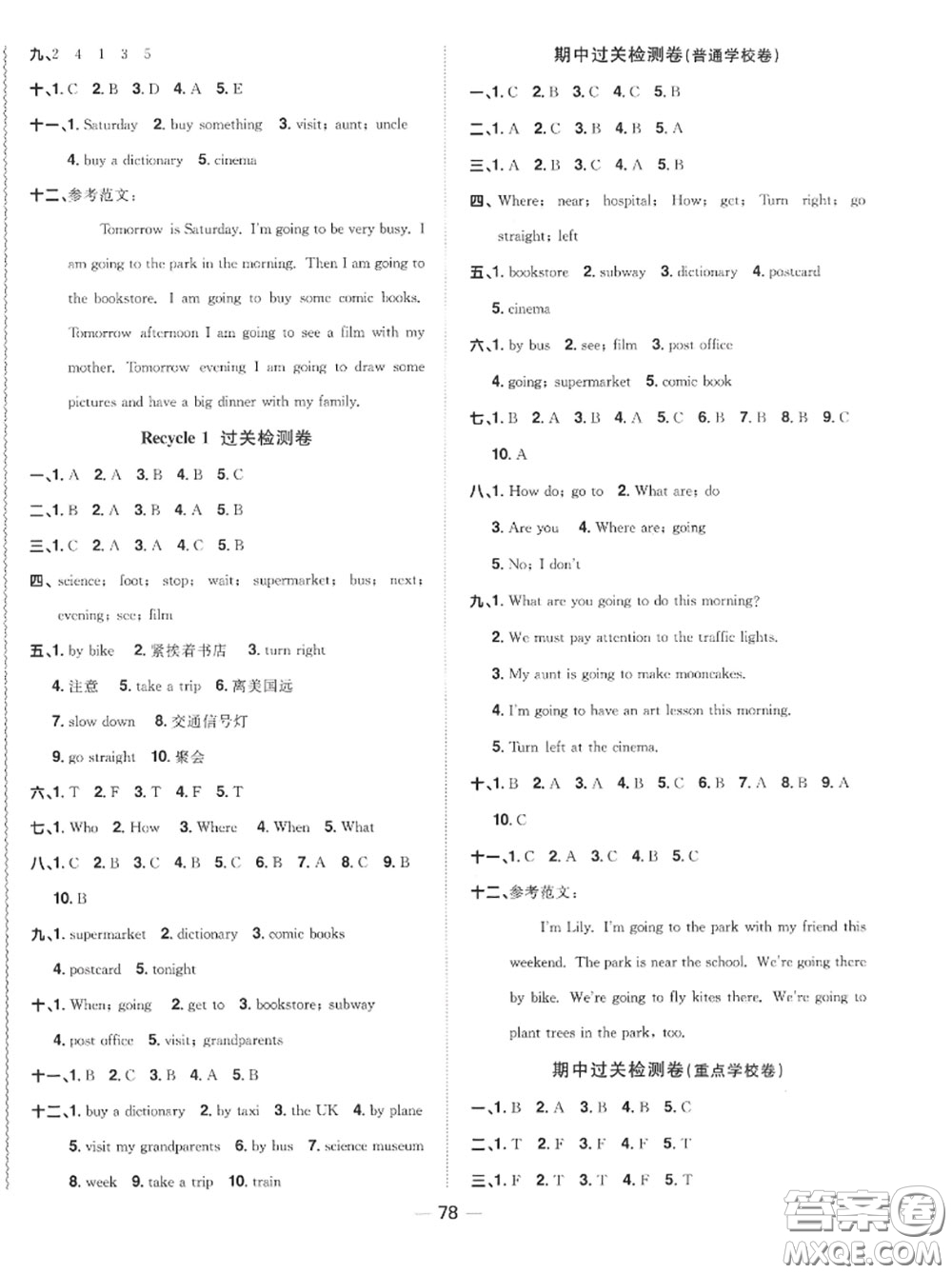2020年秋陽光同學(xué)一線名師全優(yōu)好卷六年級(jí)英語上冊人教版參考答案