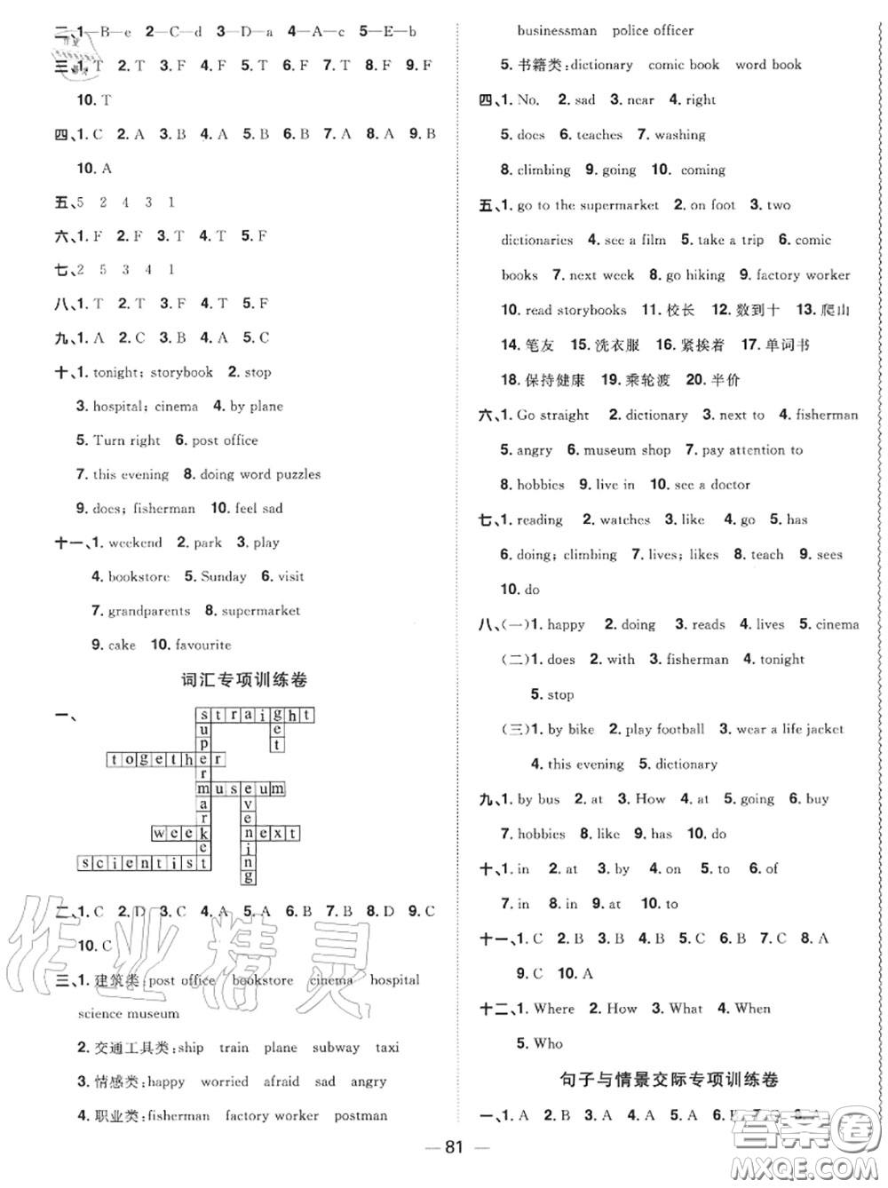 2020年秋陽光同學(xué)一線名師全優(yōu)好卷六年級(jí)英語上冊人教版參考答案