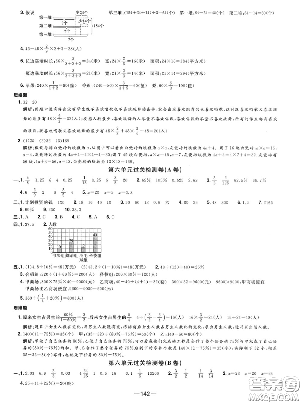 2020年秋陽光同學(xué)一線名師全優(yōu)好卷六年級數(shù)學(xué)上冊蘇教版參考答案