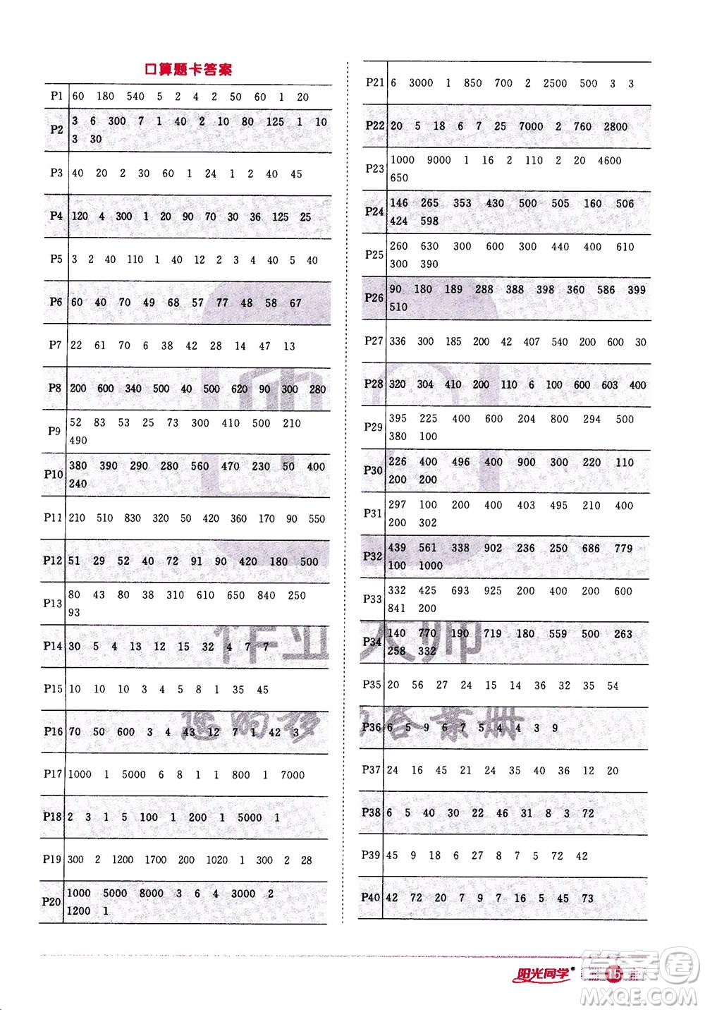 2020年陽光同學(xué)課時達標訓(xùn)練數(shù)學(xué)三年級上冊R人教版浙江專版答案