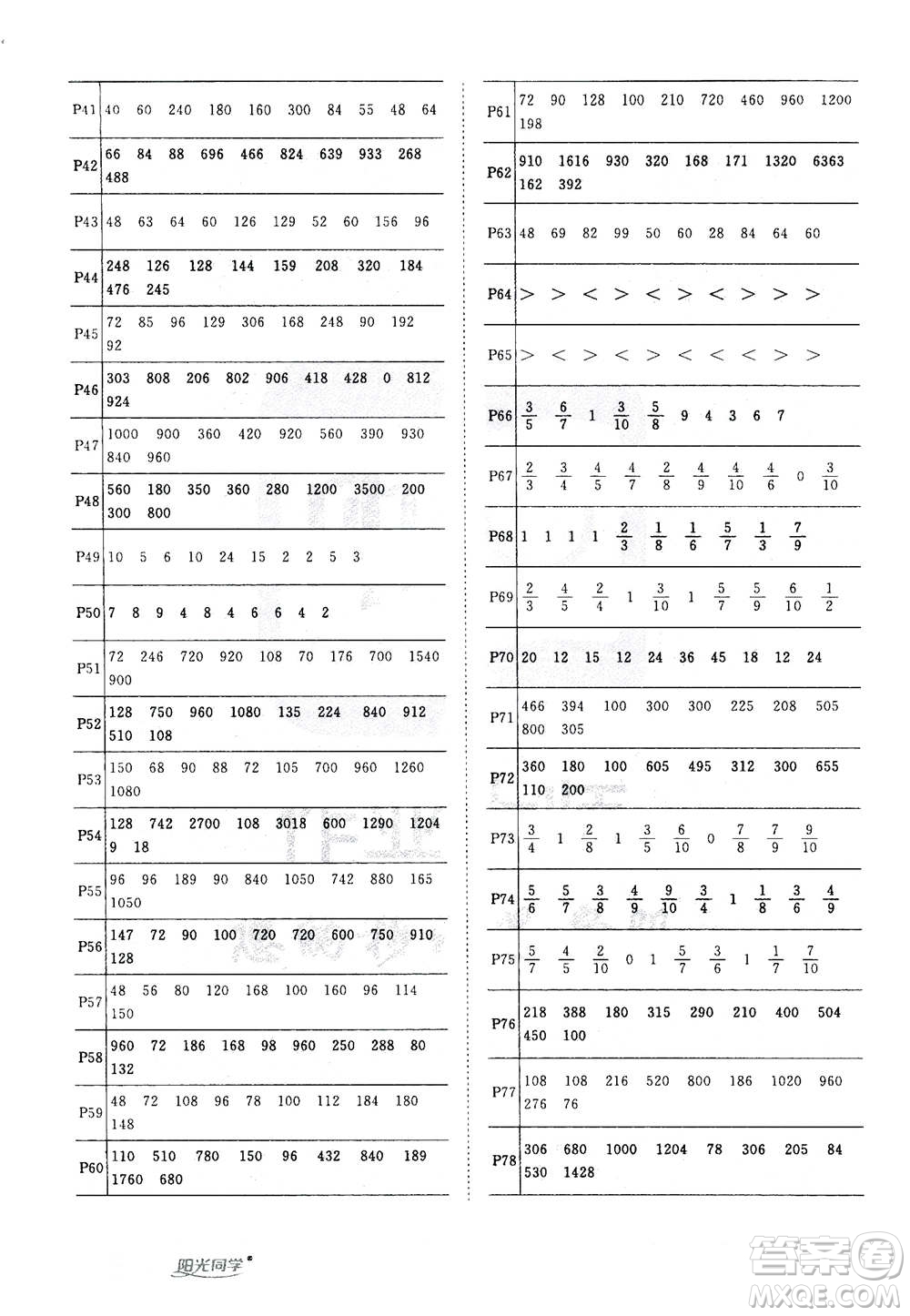 2020年陽光同學(xué)課時達標訓(xùn)練數(shù)學(xué)三年級上冊R人教版浙江專版答案