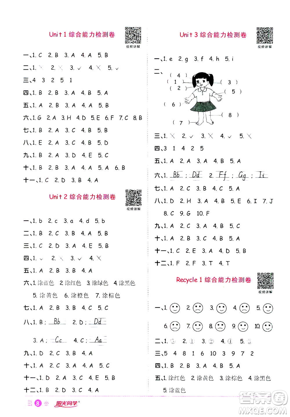 2020年陽光同學(xué)課時(shí)達(dá)標(biāo)訓(xùn)練英語三年級(jí)上冊(cè)PEP人教版浙江專版答案
