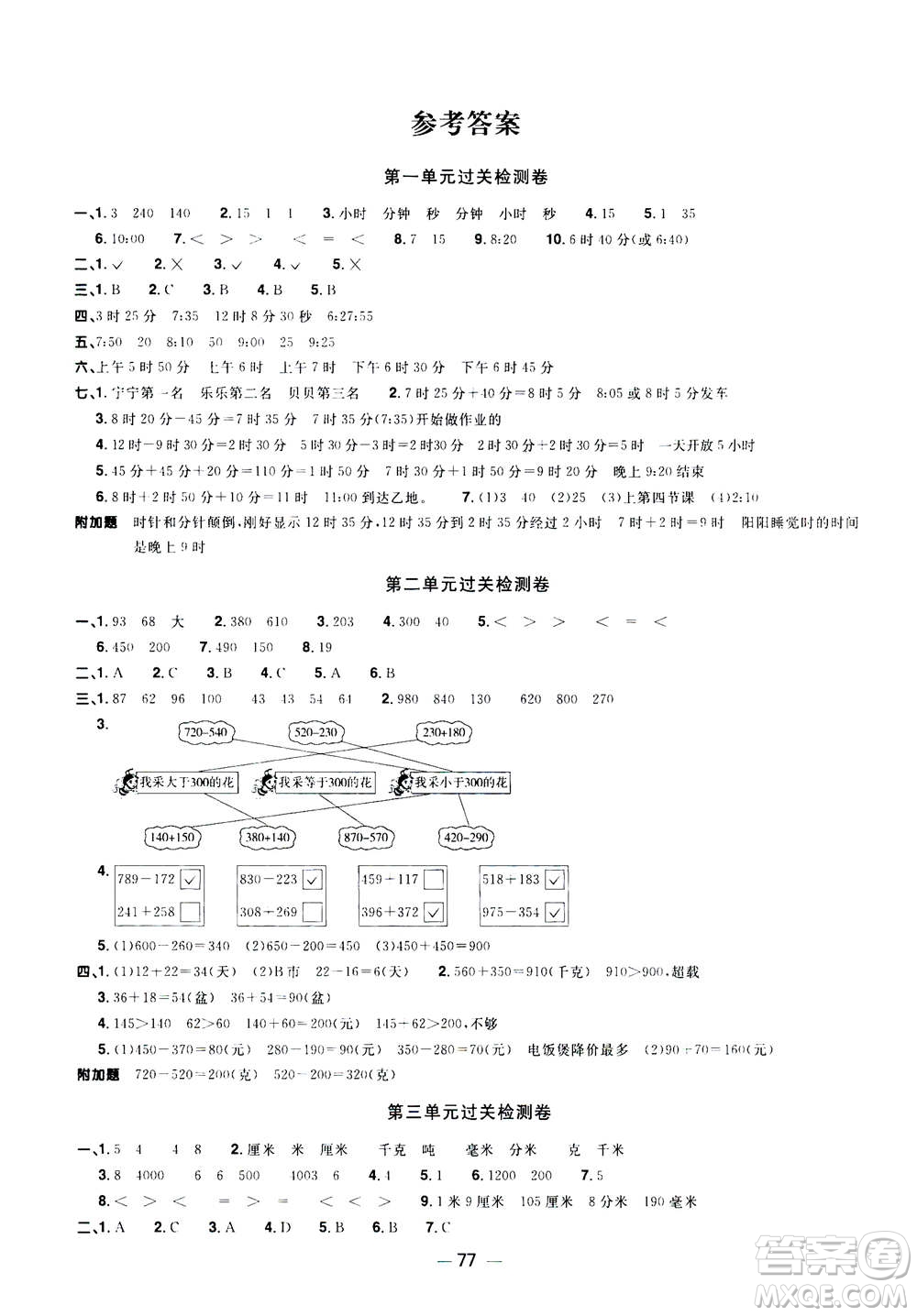 2020年陽(yáng)光同學(xué)一線名師全優(yōu)好卷三年級(jí)上冊(cè)數(shù)學(xué)RJ人教版廣東專版答案