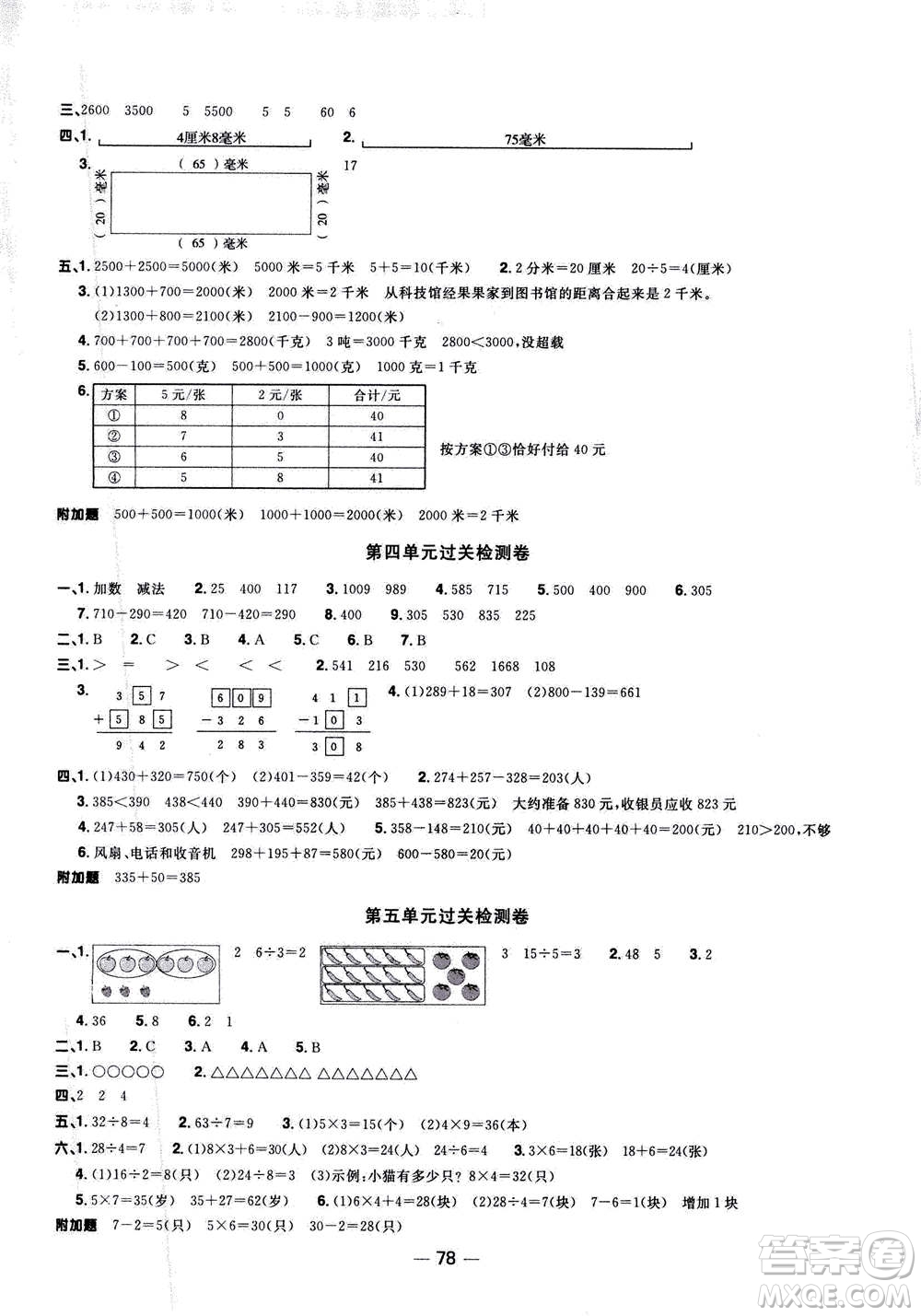 2020年陽(yáng)光同學(xué)一線名師全優(yōu)好卷三年級(jí)上冊(cè)數(shù)學(xué)RJ人教版廣東專版答案