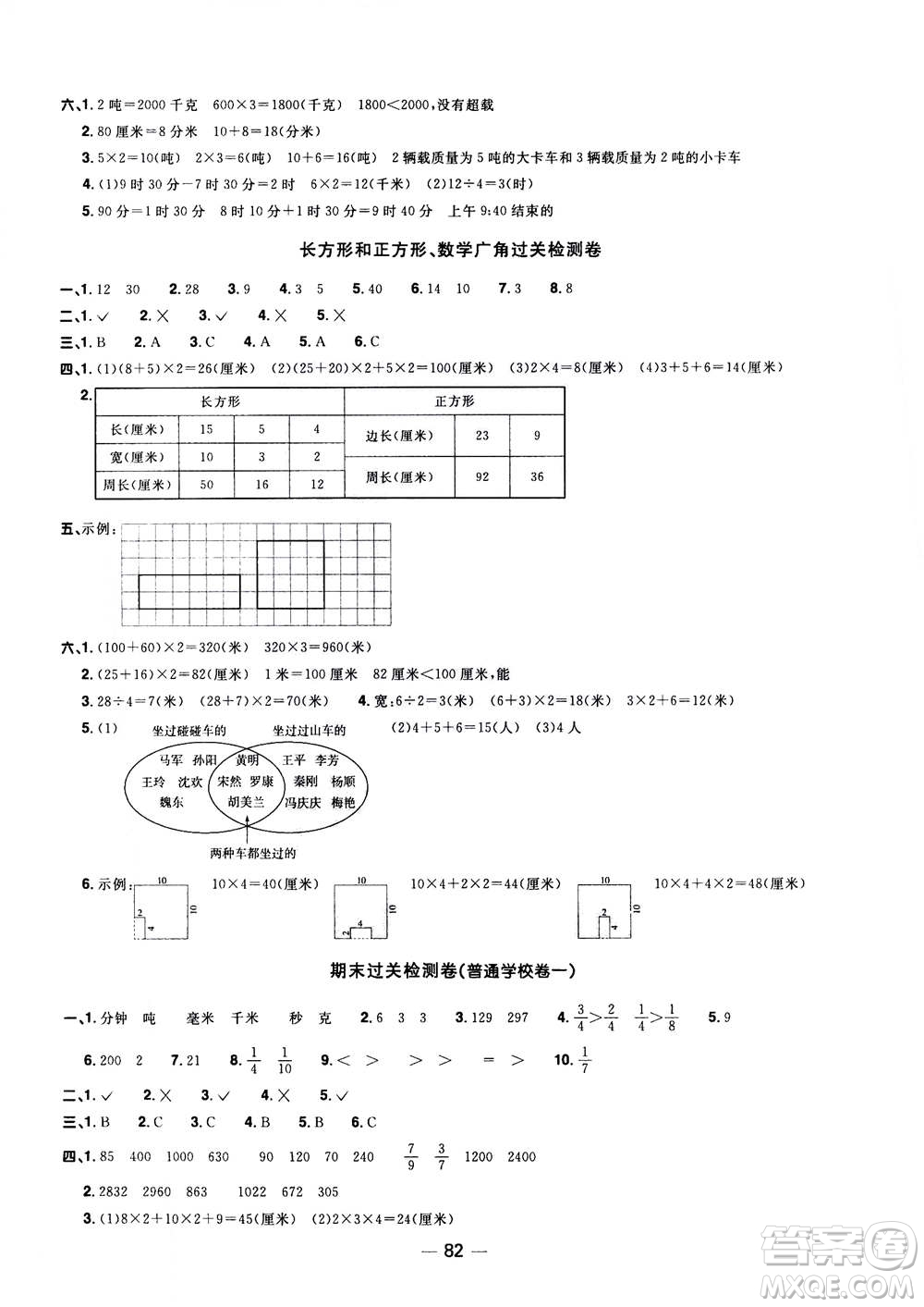 2020年陽(yáng)光同學(xué)一線名師全優(yōu)好卷三年級(jí)上冊(cè)數(shù)學(xué)RJ人教版廣東專版答案