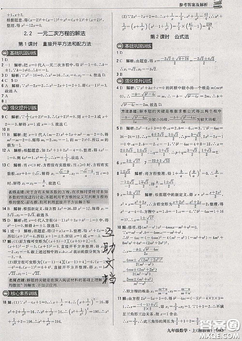 2020年秋1加1輕巧奪冠優(yōu)化訓(xùn)練九年級數(shù)學(xué)上冊湘教版參考答案