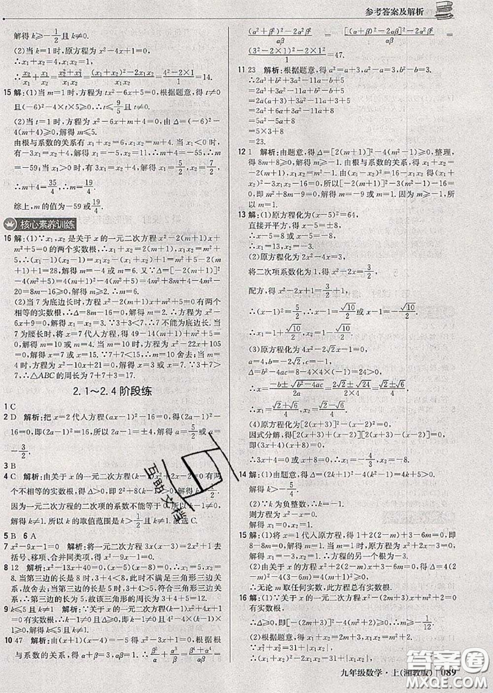 2020年秋1加1輕巧奪冠優(yōu)化訓(xùn)練九年級數(shù)學(xué)上冊湘教版參考答案