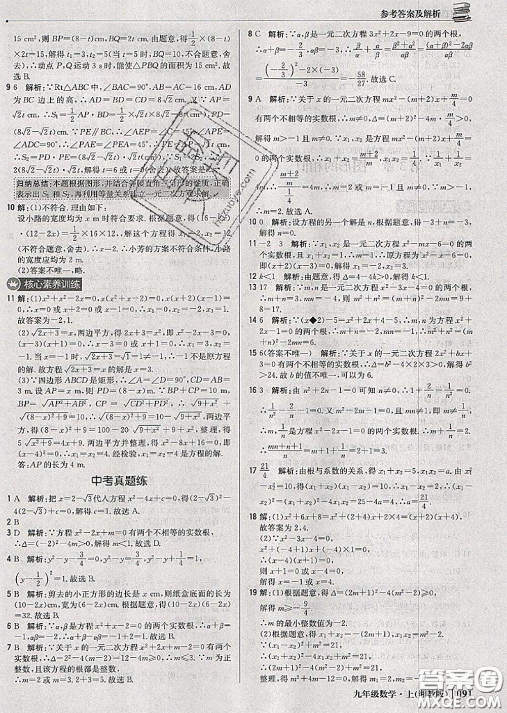 2020年秋1加1輕巧奪冠優(yōu)化訓(xùn)練九年級數(shù)學(xué)上冊湘教版參考答案