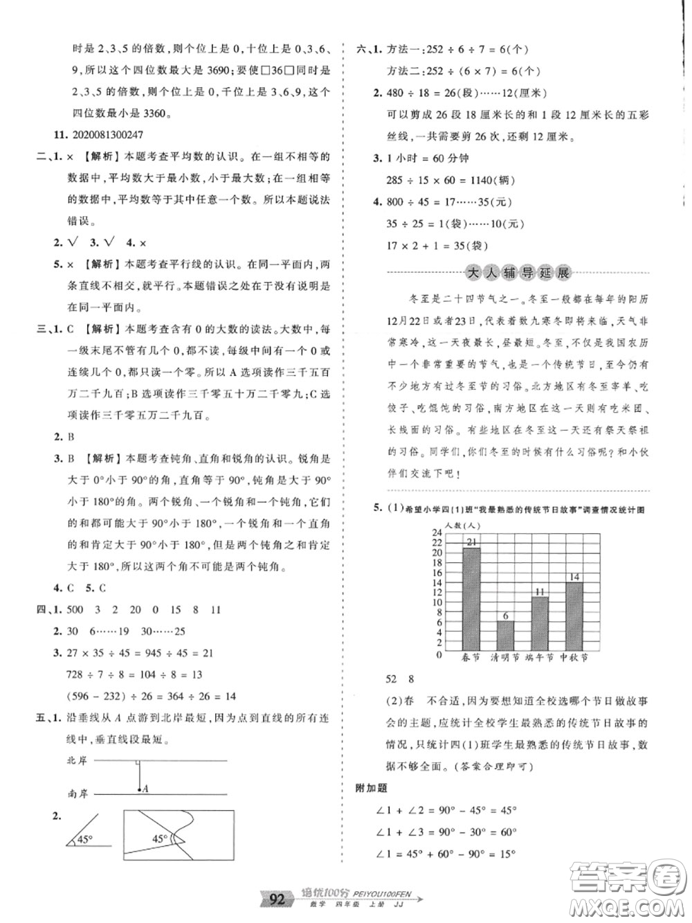 2020年秋王朝霞培優(yōu)100分四年級數(shù)學(xué)上冊冀教版參考答案