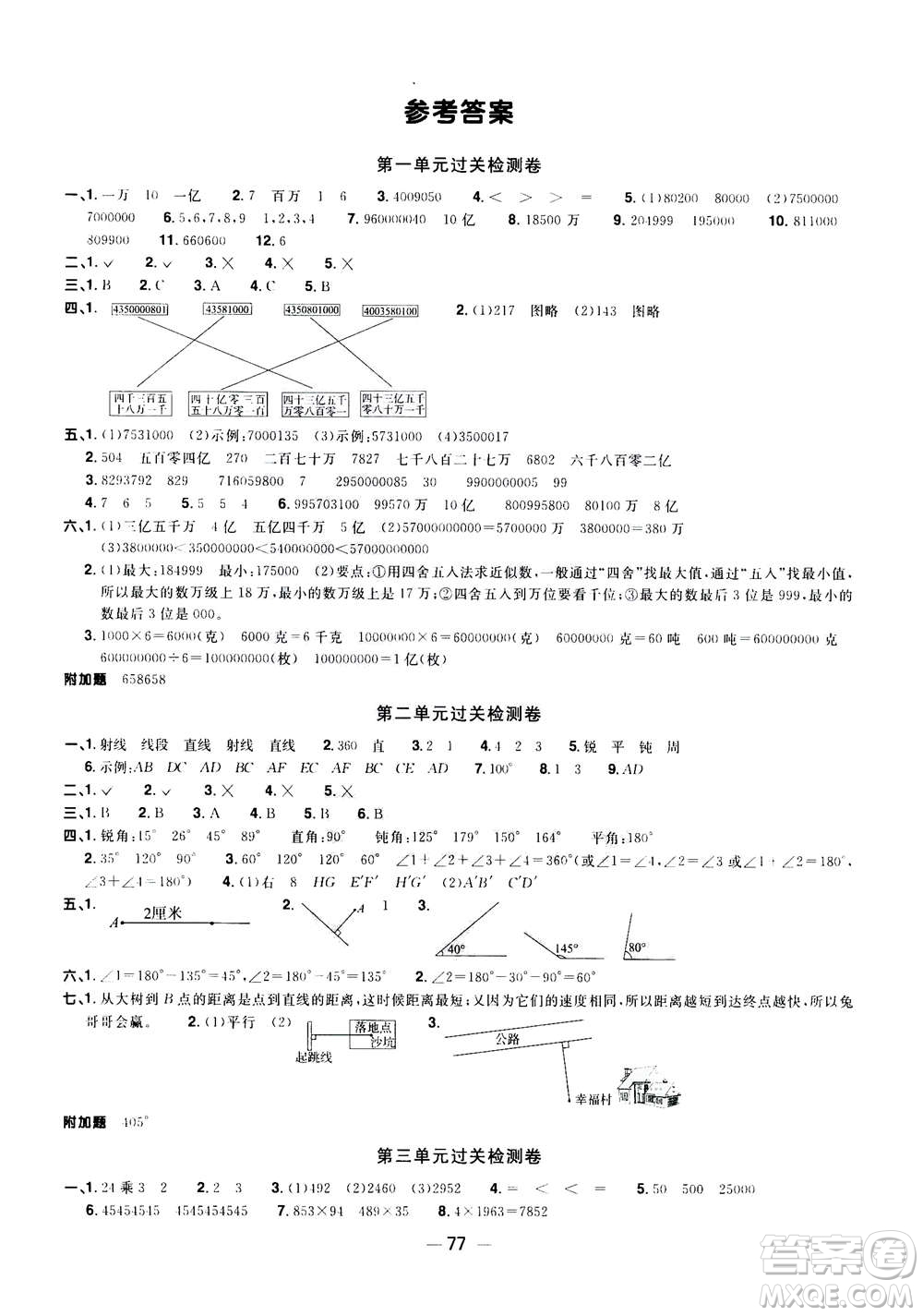 2020年陽(yáng)光同學(xué)一線(xiàn)名師全優(yōu)好卷四年級(jí)上冊(cè)數(shù)學(xué)BS北師版答案