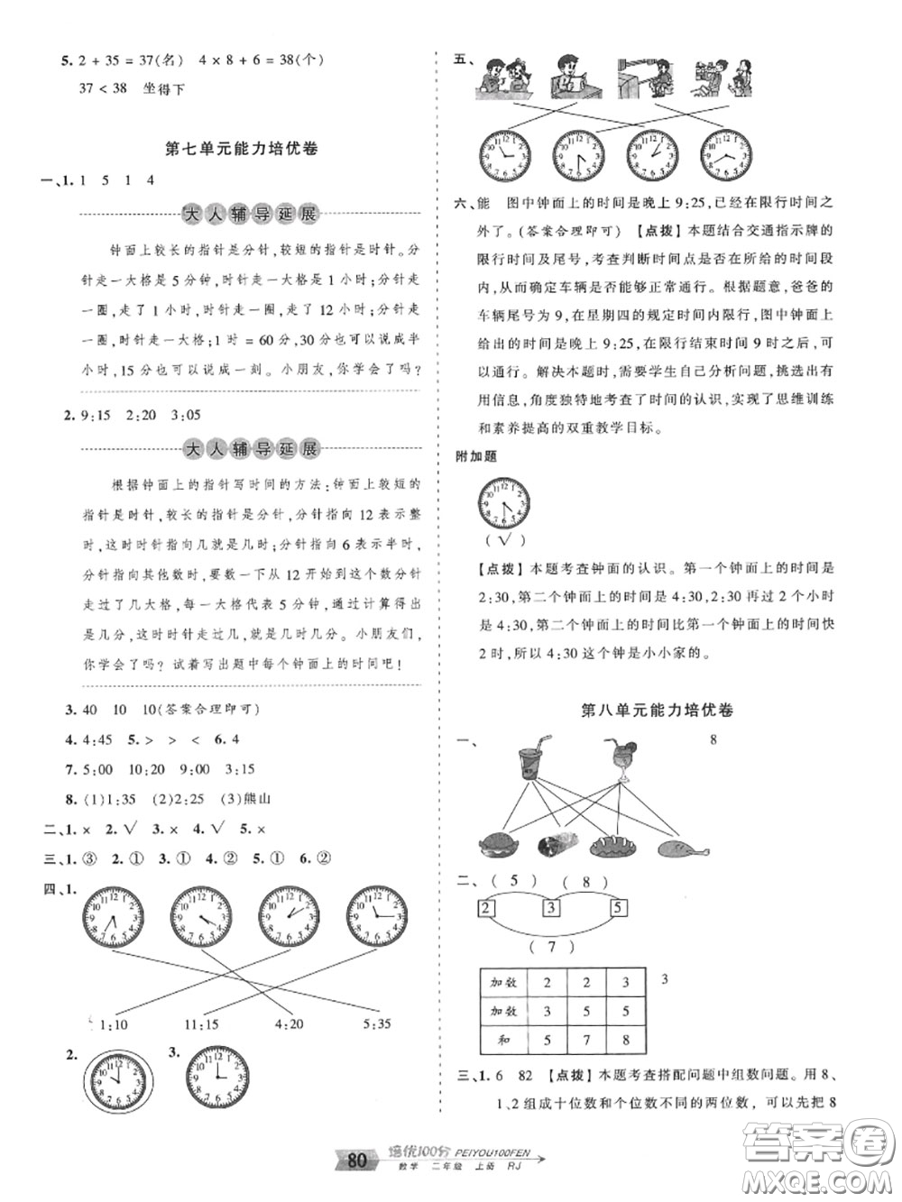 2020年秋王朝霞培優(yōu)100分二年級數(shù)學(xué)上冊人教版參考答案