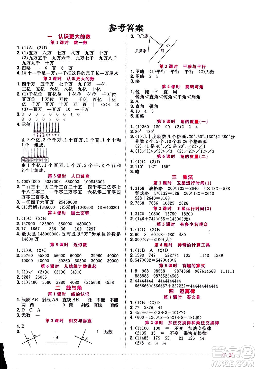 2020年陽光同學(xué)課時(shí)優(yōu)化作業(yè)數(shù)學(xué)四年級(jí)上冊BS北師版答案