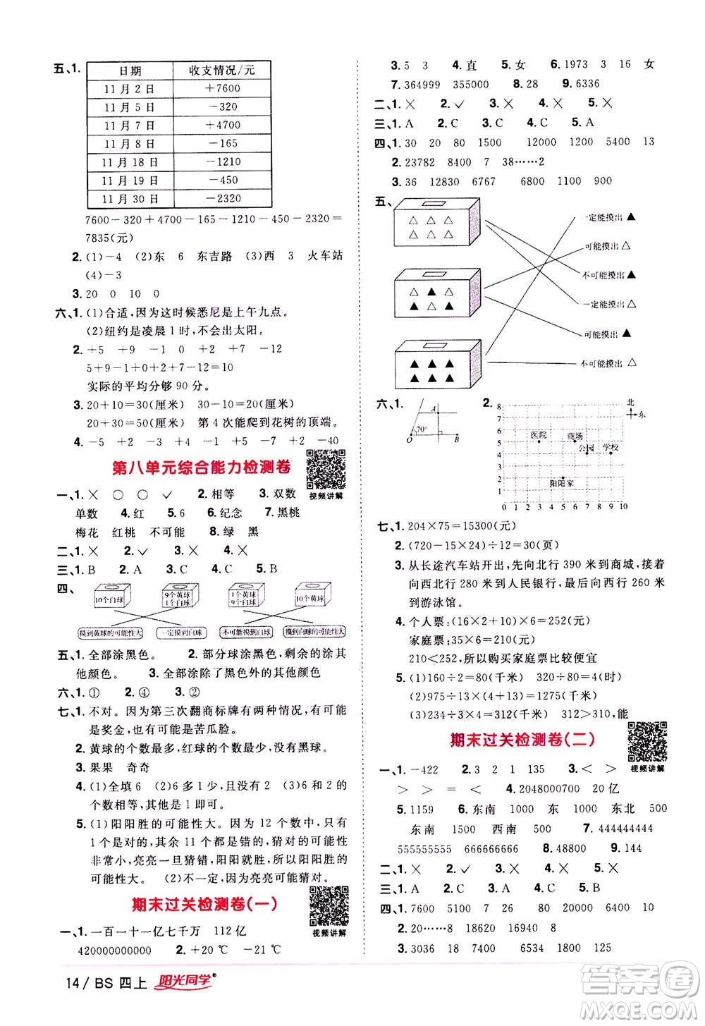 2020年陽光同學(xué)課時(shí)優(yōu)化作業(yè)數(shù)學(xué)四年級(jí)上冊BS北師版答案
