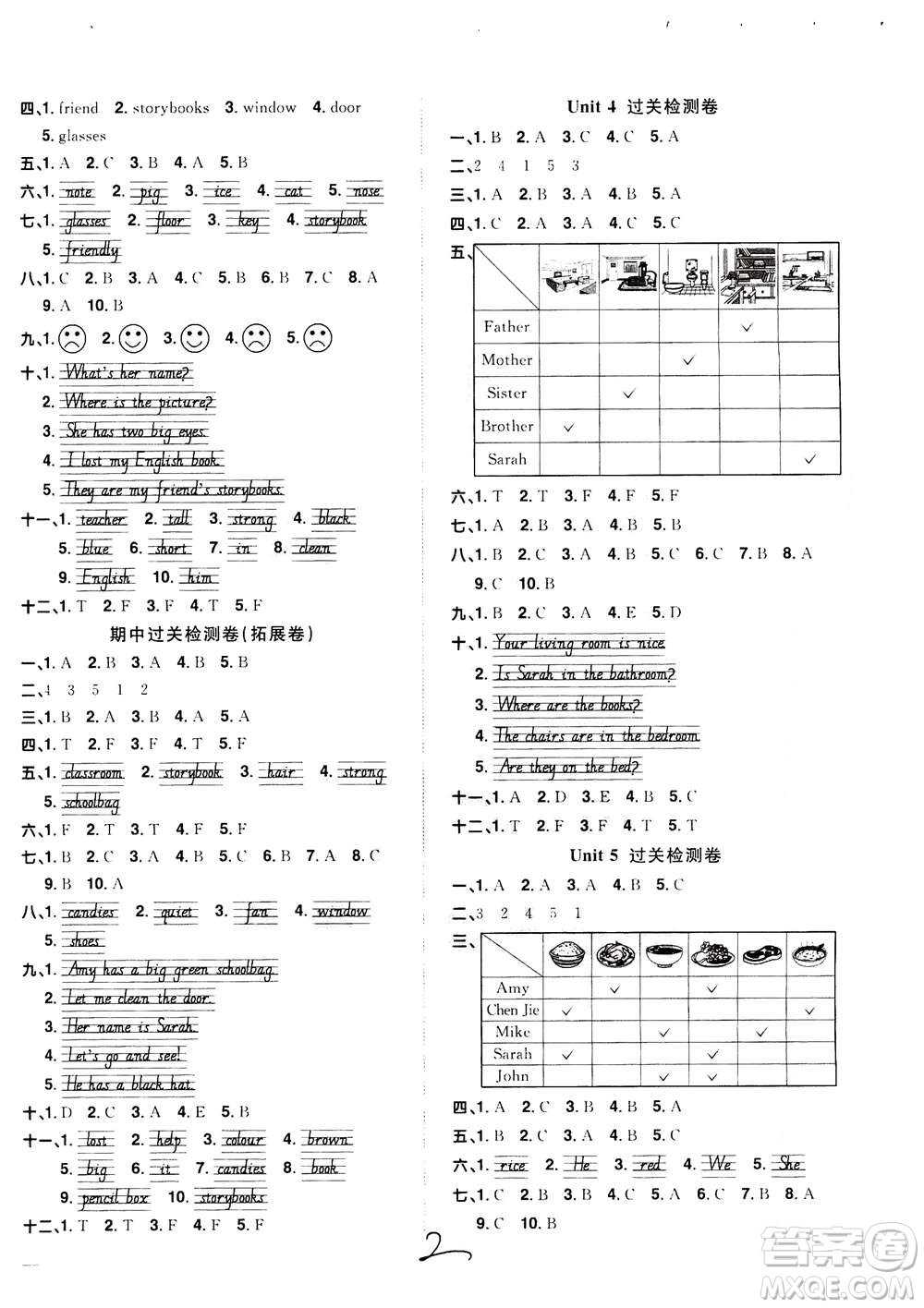 2020年陽光同學(xué)全優(yōu)達(dá)標(biāo)好卷英語四年級上冊PEP人教版浙江專版答案