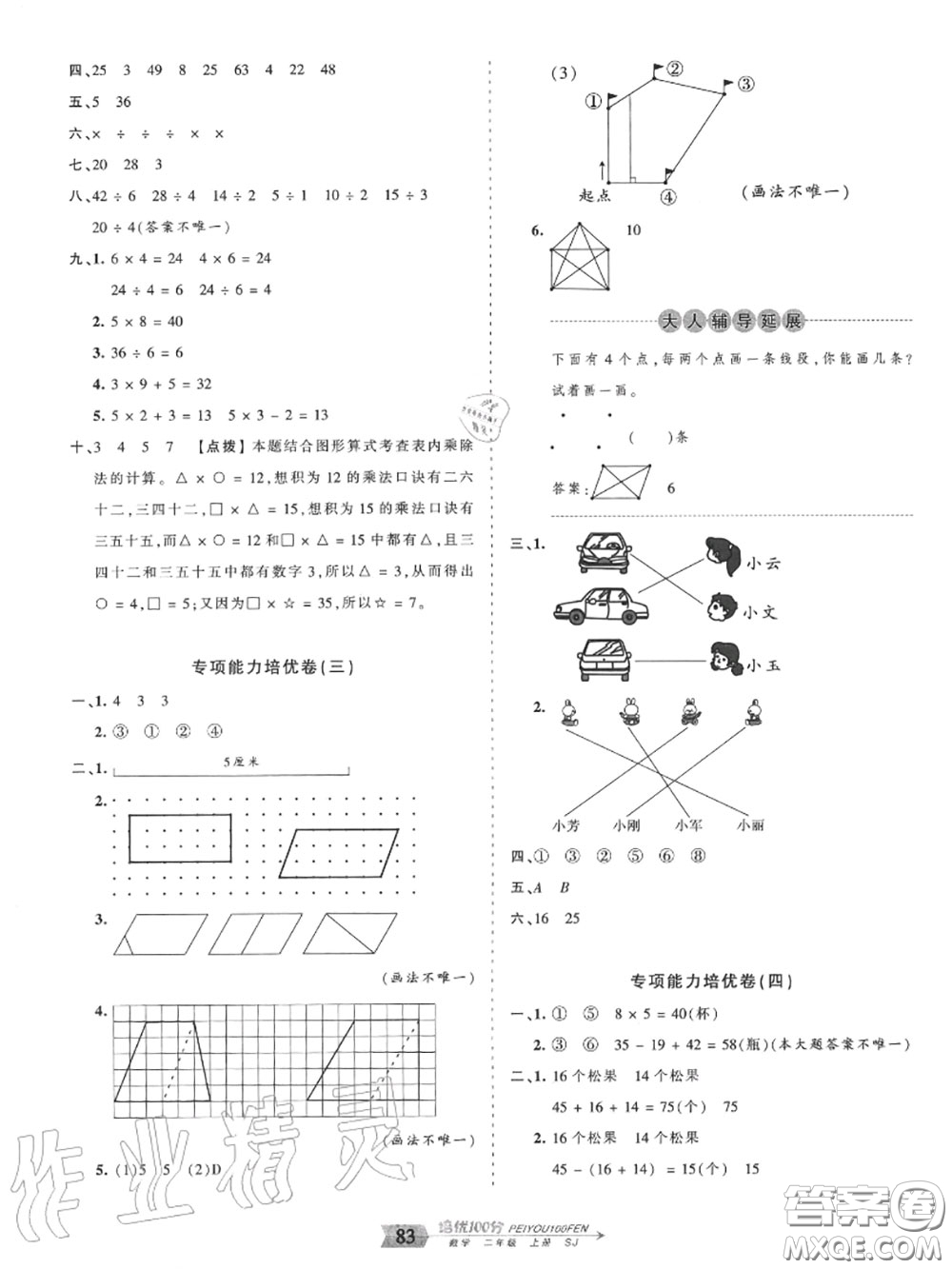 2020年秋王朝霞培優(yōu)100分二年級(jí)數(shù)學(xué)上冊(cè)蘇教版參考答案