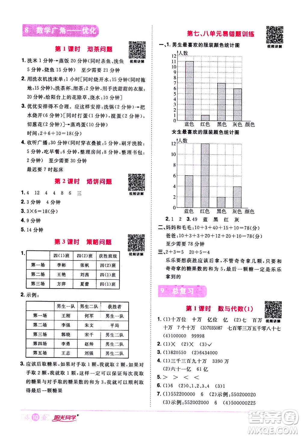 2020年陽光同學(xué)課時(shí)達(dá)標(biāo)訓(xùn)練數(shù)學(xué)四年級(jí)上冊(cè)R人教版浙江專版答案