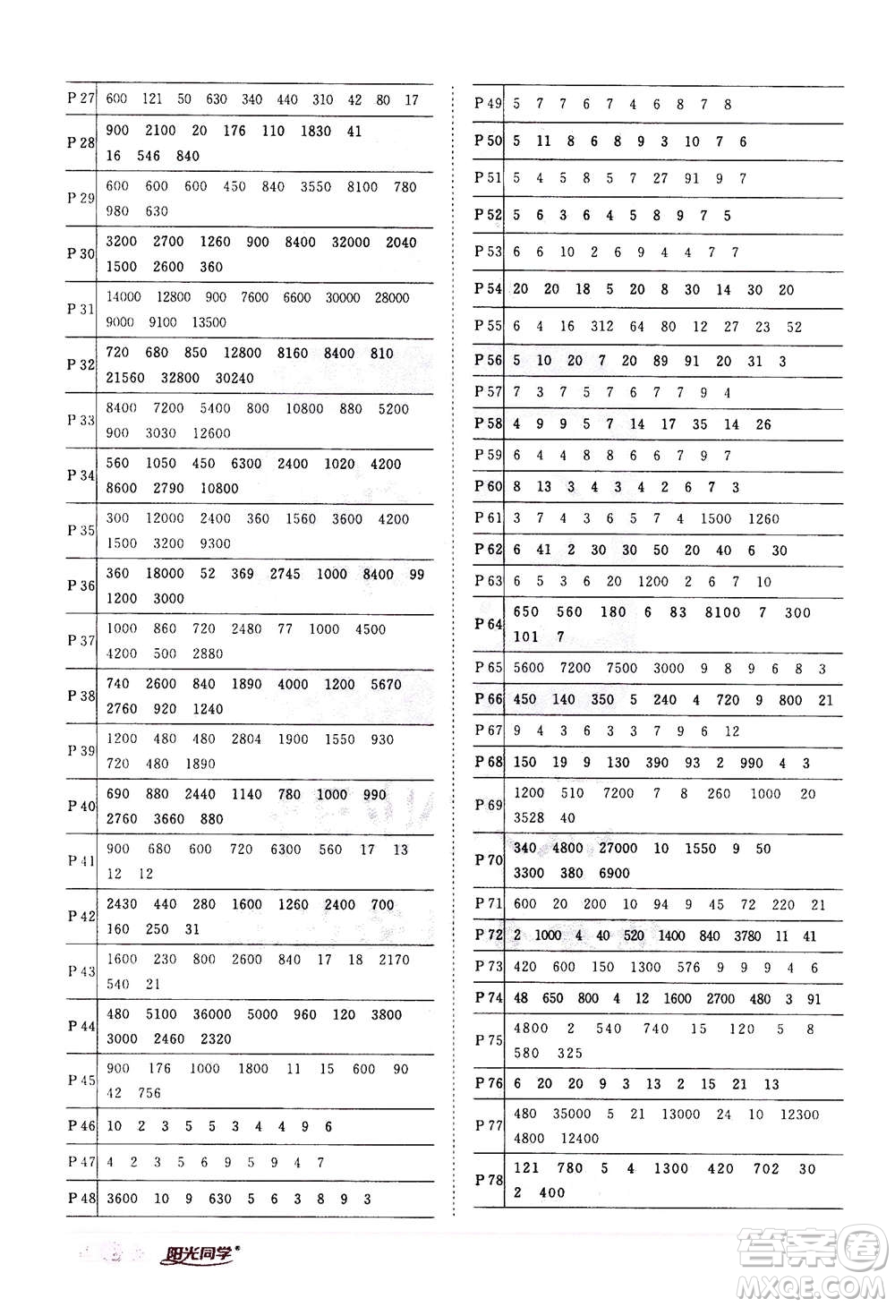 2020年陽光同學(xué)課時(shí)達(dá)標(biāo)訓(xùn)練數(shù)學(xué)四年級(jí)上冊(cè)R人教版浙江專版答案