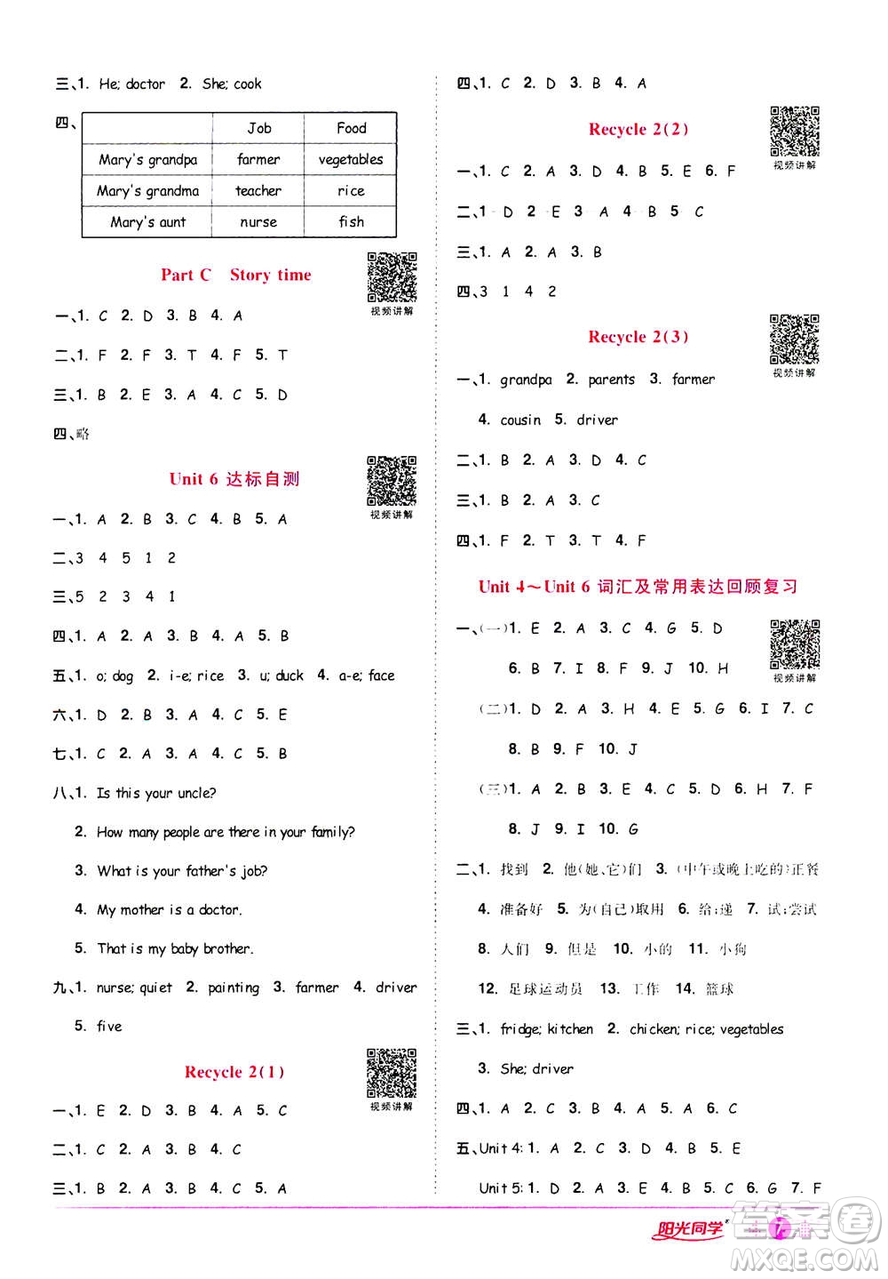 2020年陽光同學(xué)課時(shí)達(dá)標(biāo)訓(xùn)練英語四年級上冊PEP人教版浙江專版答案