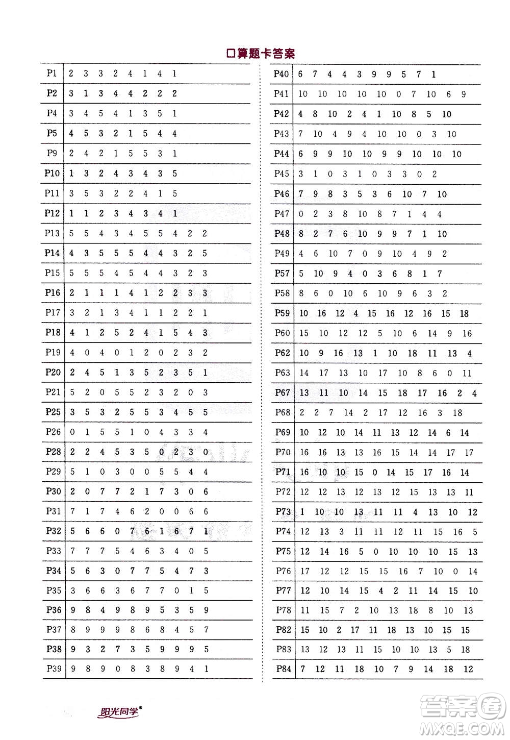 2020年陽光同學(xué)課時達(dá)標(biāo)訓(xùn)練數(shù)學(xué)一年級上冊R人教版浙江專版答案