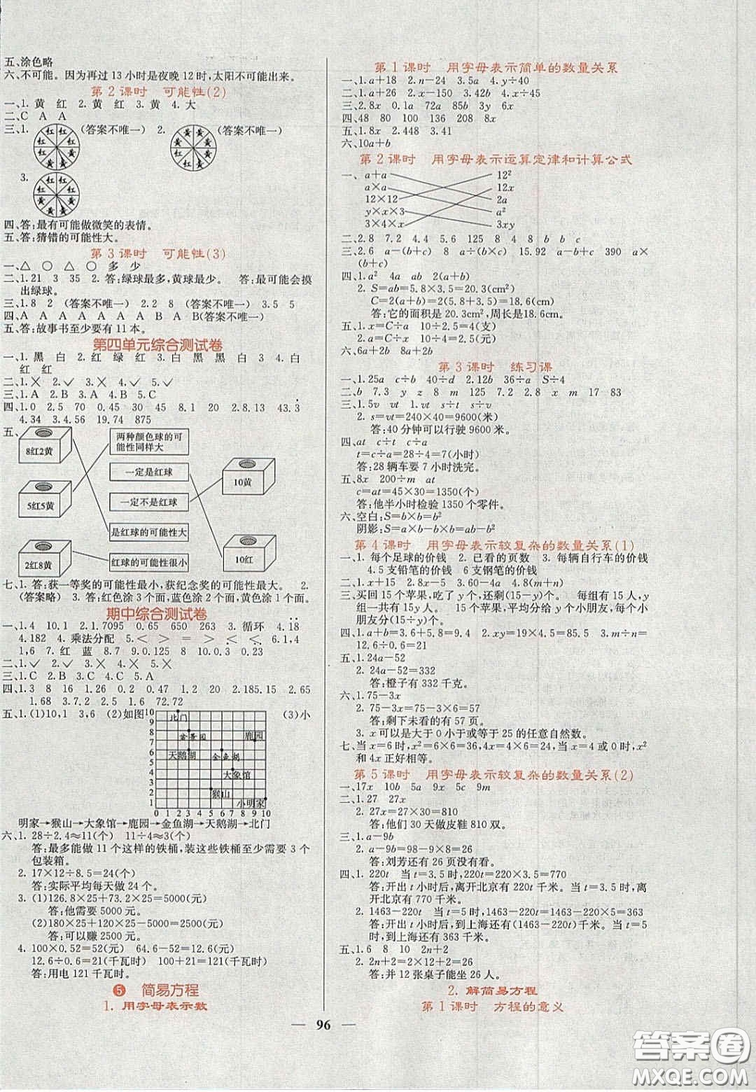 2020課堂點睛五年級數(shù)學(xué)上冊人教版答案