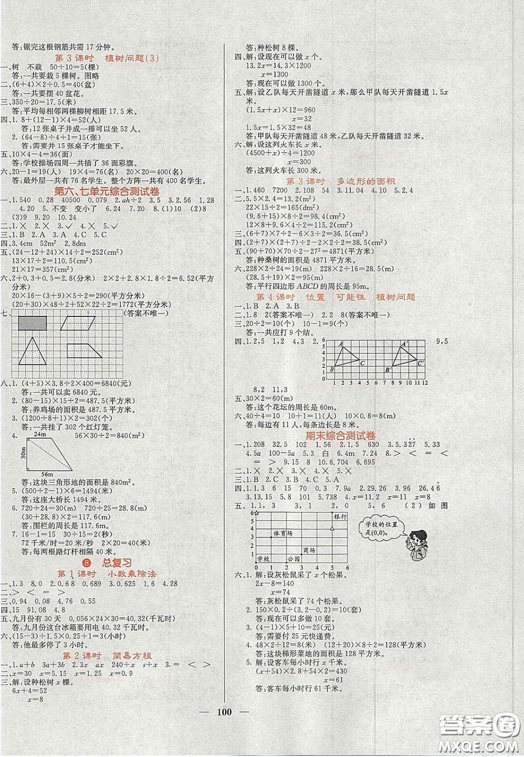 2020課堂點睛五年級數(shù)學(xué)上冊人教版答案