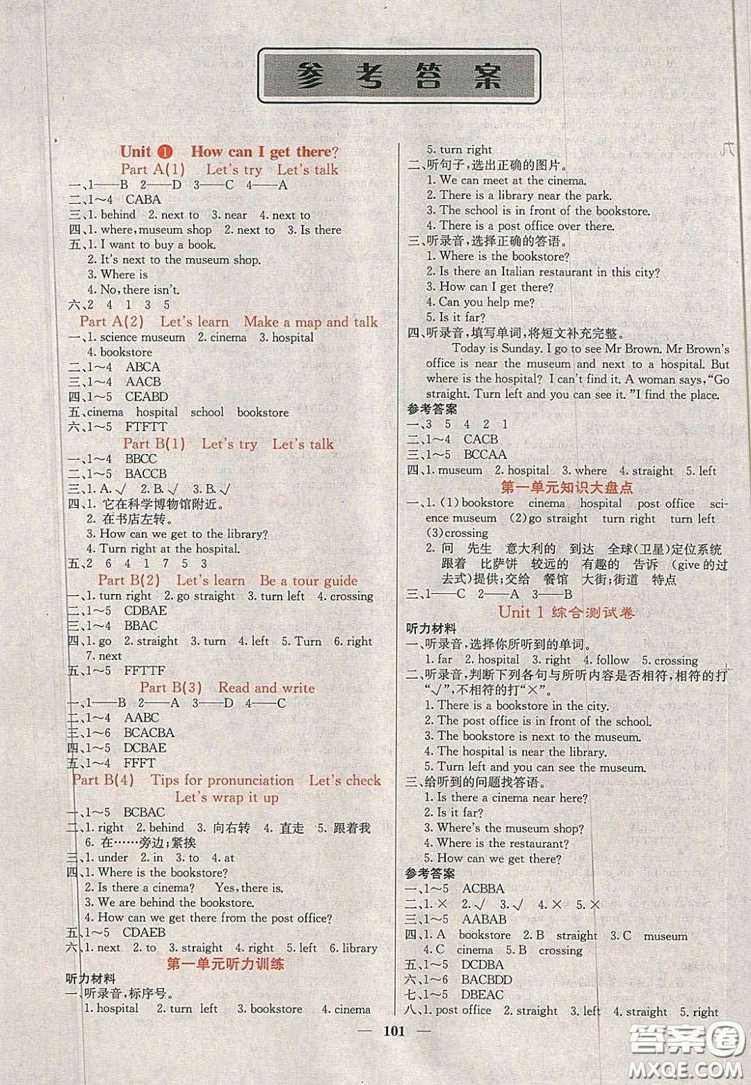 2020課堂點睛六年級英語上冊人教版答案