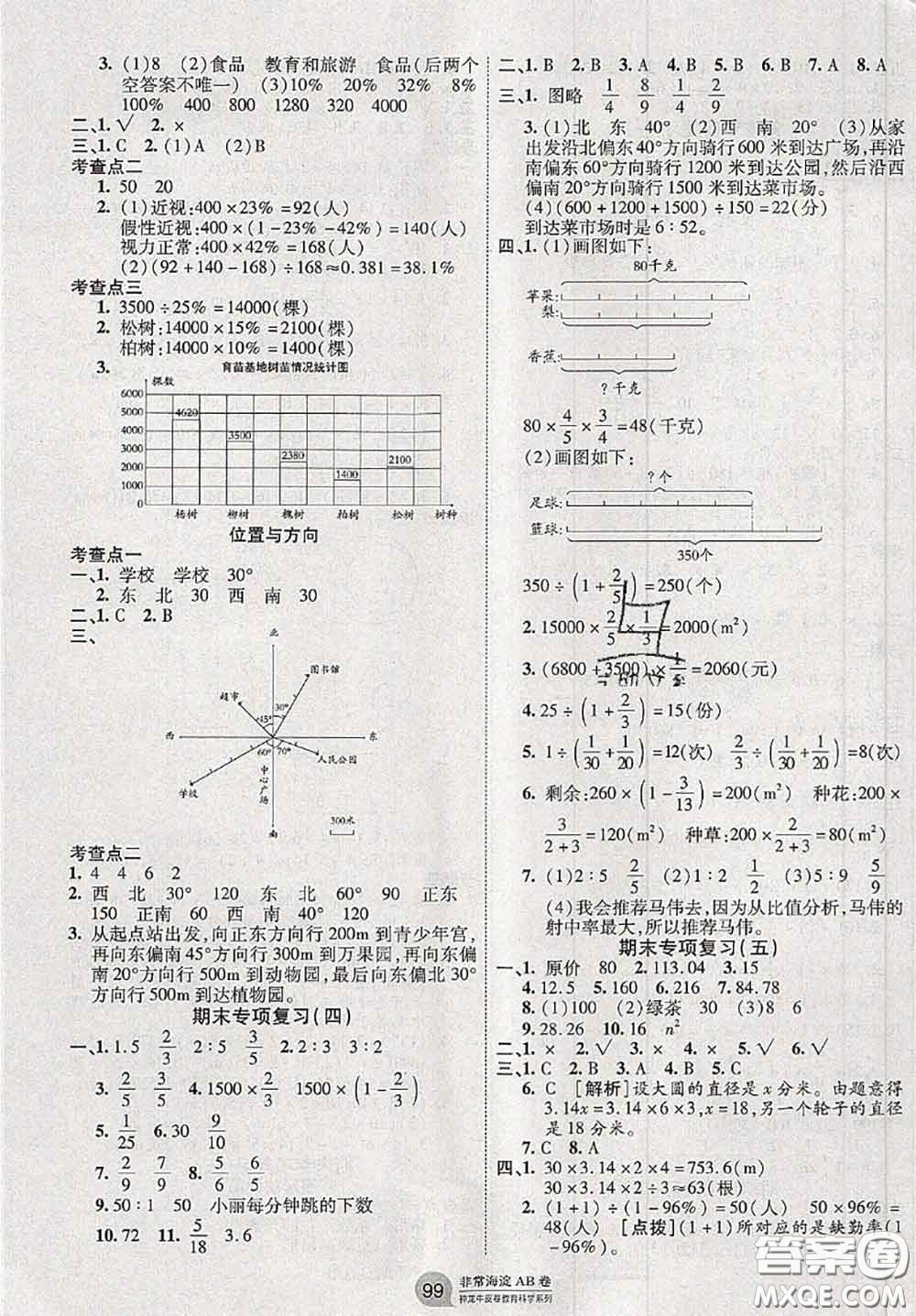 2020秋非常海淀單元測試AB卷六年級(jí)數(shù)學(xué)上冊人教版答案