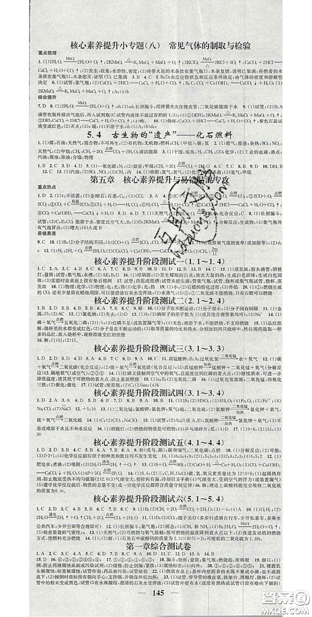 2020智慧學(xué)堂核心素養(yǎng)提升法九年級(jí)化學(xué)上冊(cè)科粵版答案