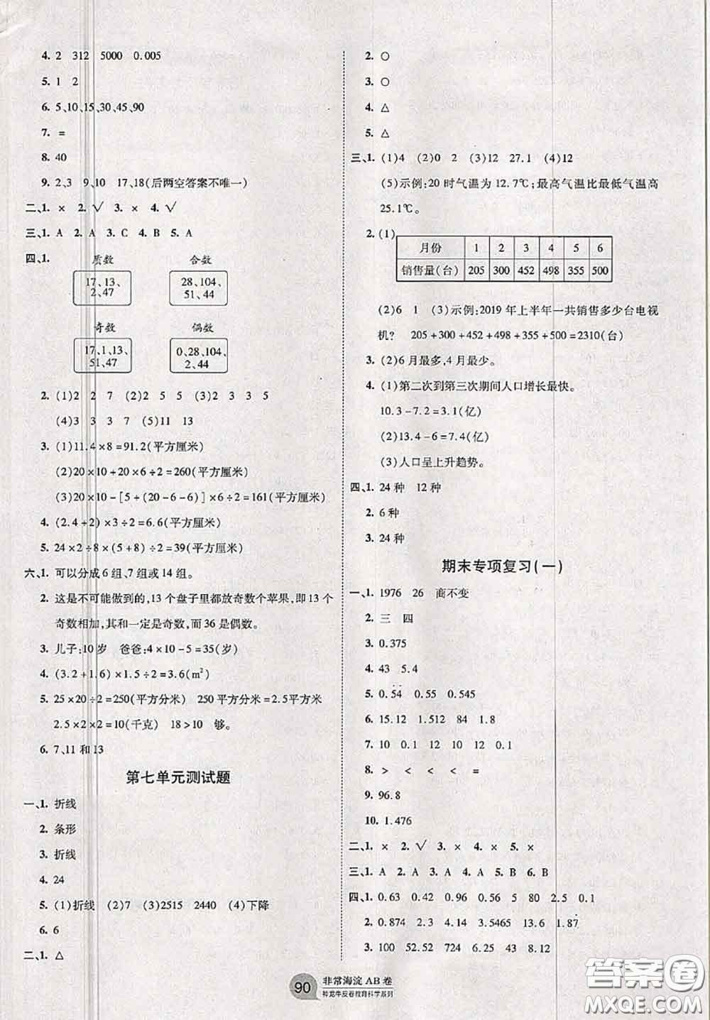 2020秋非常海淀單元測試AB卷五年級數(shù)學上冊青島版答案