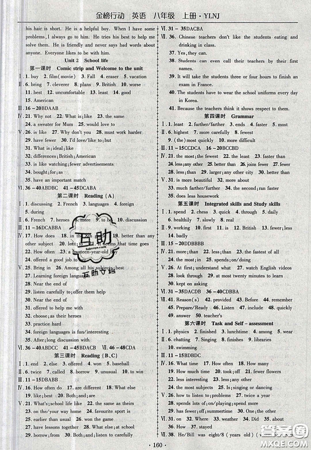 2020金榜行動(dòng)課時(shí)導(dǎo)學(xué)案八年級(jí)英語(yǔ)上冊(cè)譯林牛津版答案