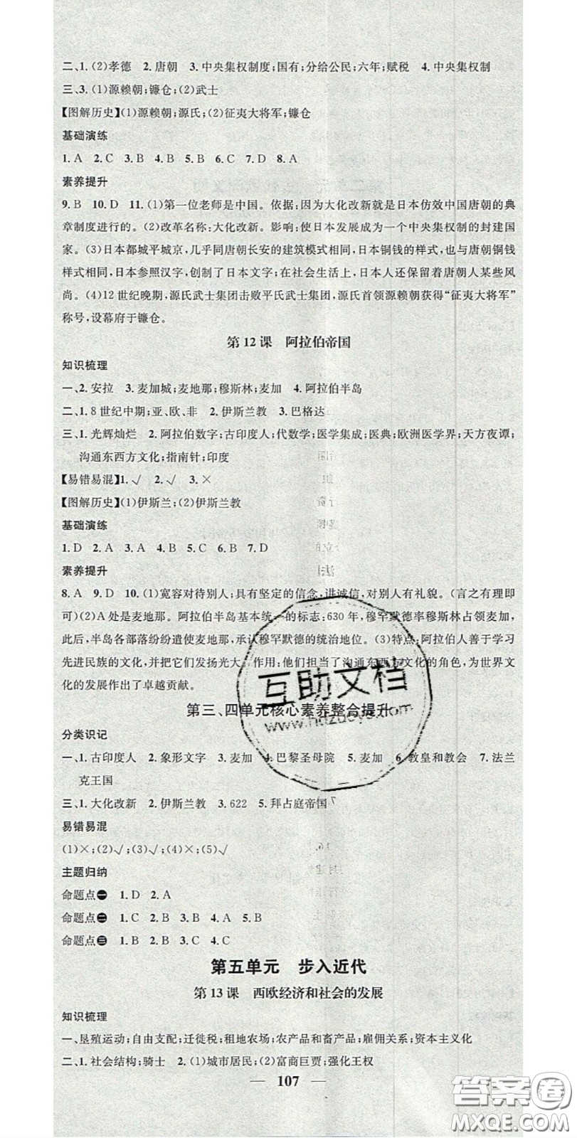 2020智慧學(xué)堂核心素養(yǎng)提升法九年級歷史上冊人教版答案