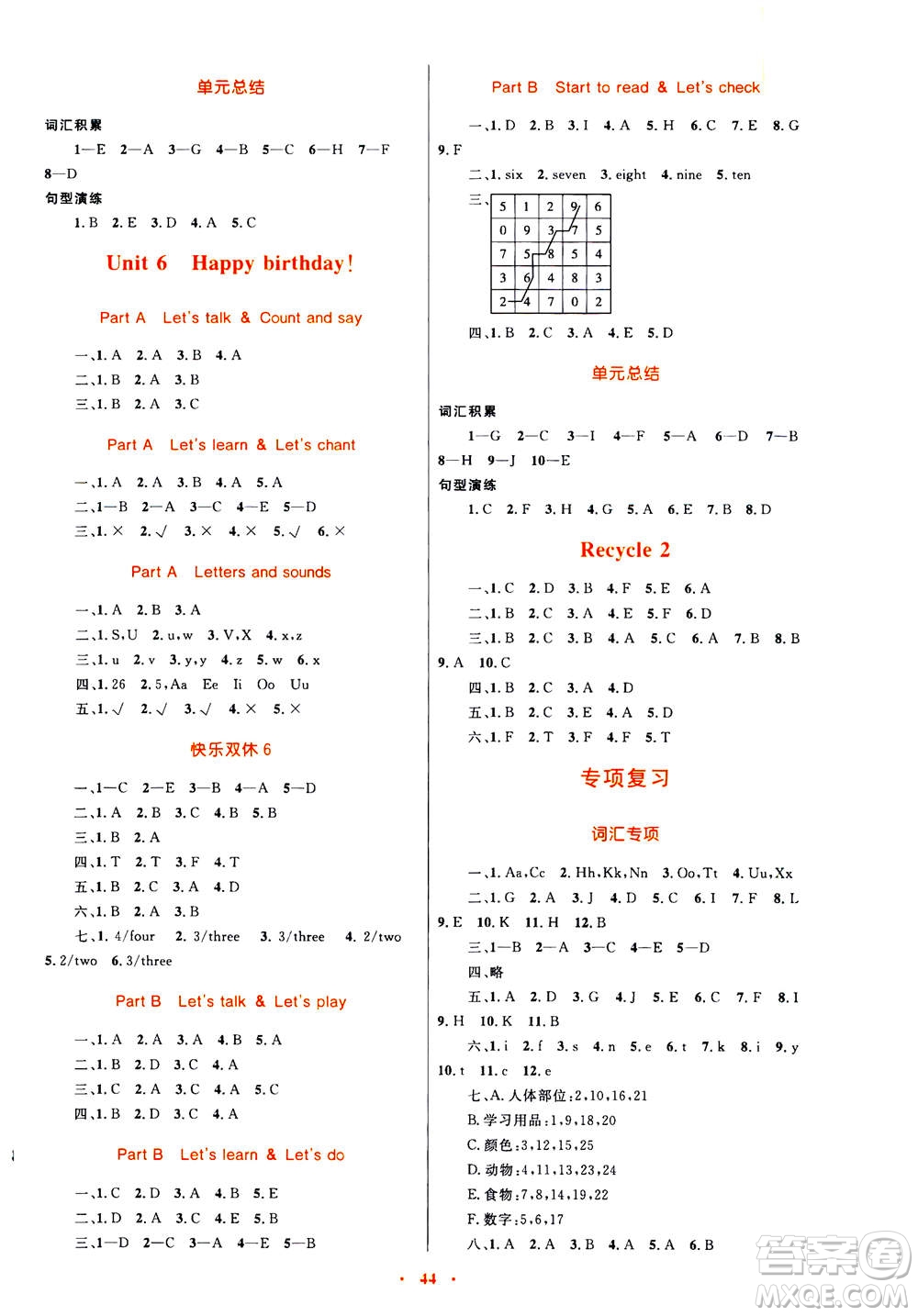 2020年快樂練練吧同步練習三年級英語PEP人教版青海專版答案