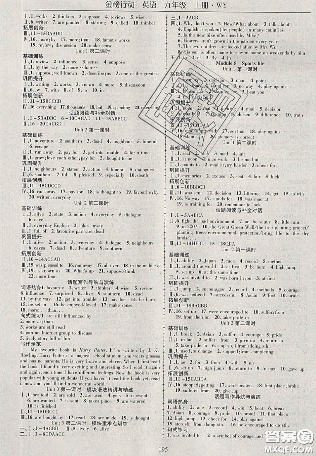 2020金榜行動(dòng)課時(shí)導(dǎo)學(xué)案九年級(jí)英語上冊(cè)外研版答案
