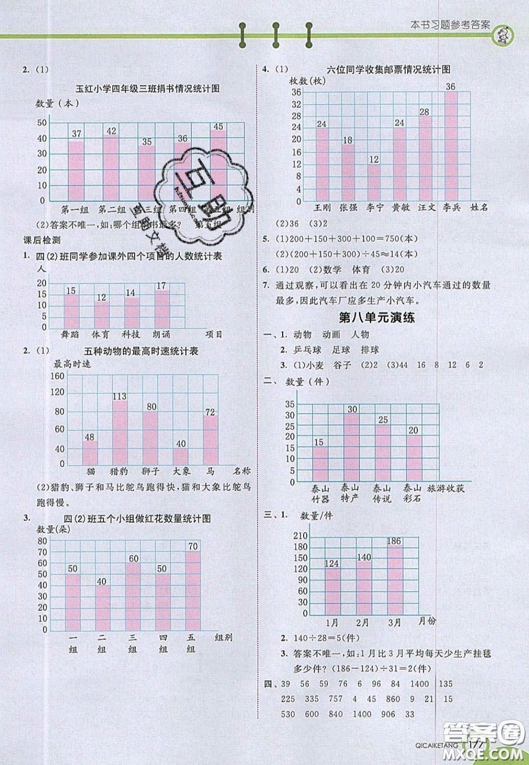 2020七彩課堂四年級數學上冊青島版六年制答案