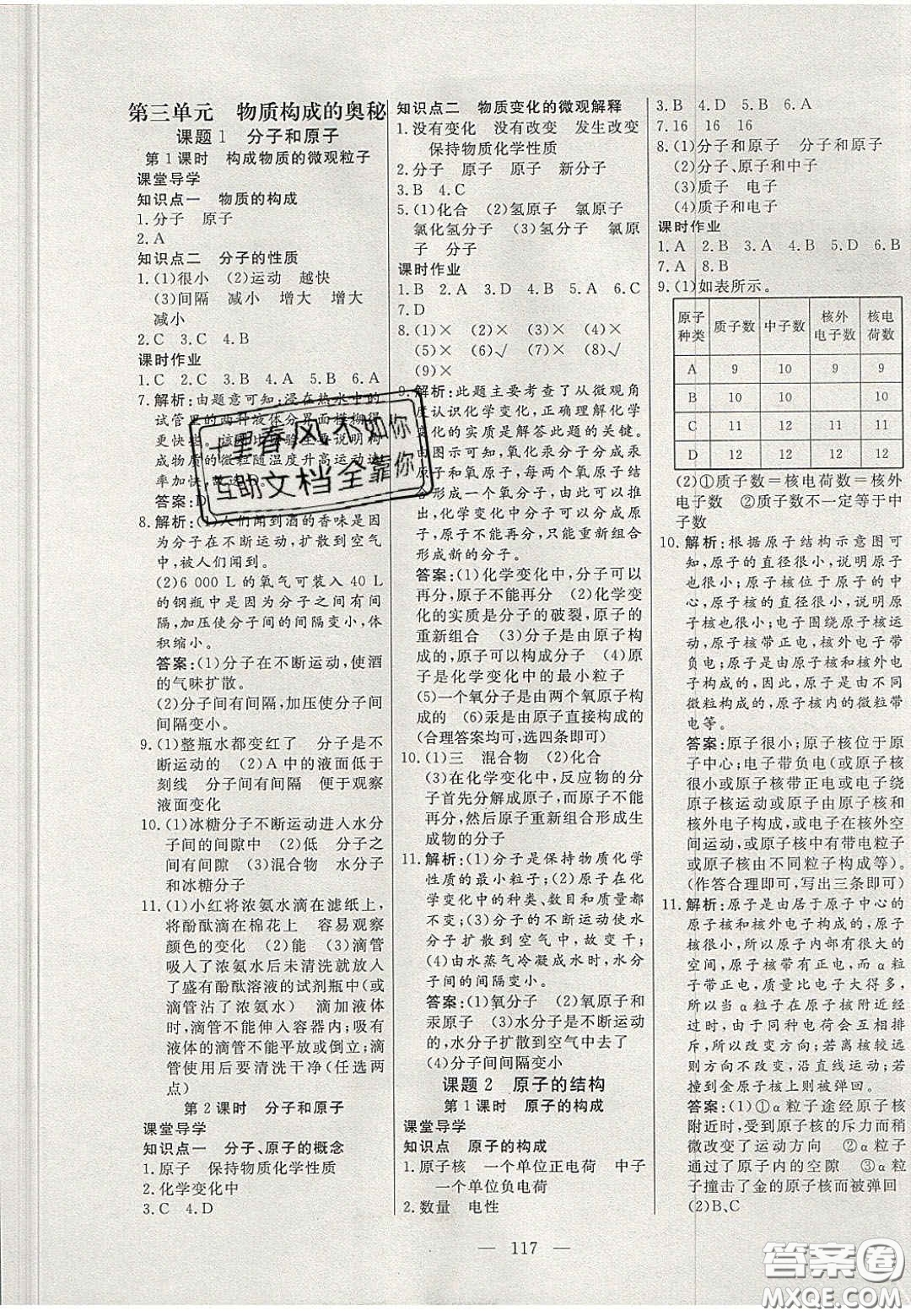 吉林大學出版社2020年自主訓練九年級化學上冊人教版答案