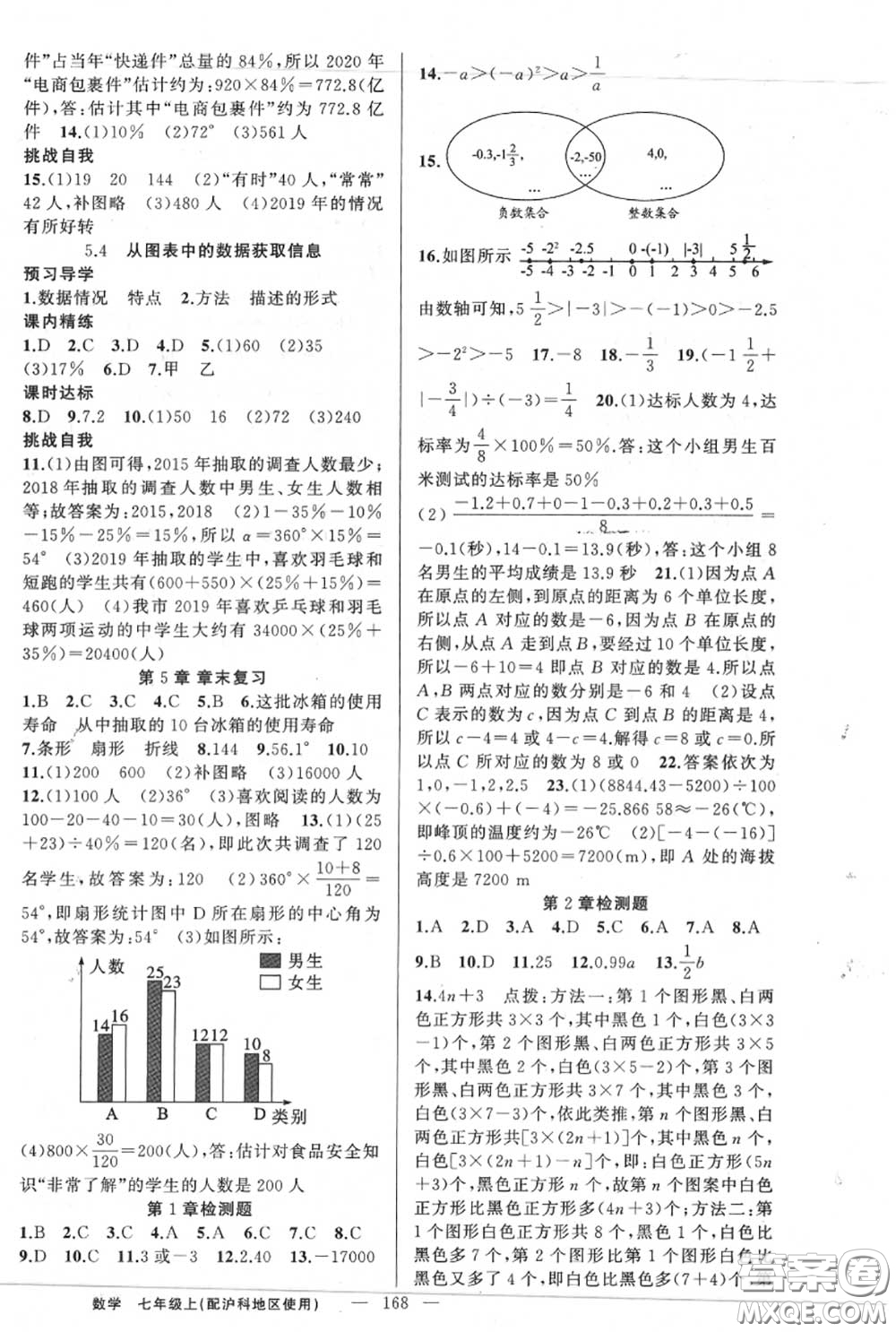 黃岡金牌之路2020秋練闖考七年級數(shù)學上冊滬科版參考答案