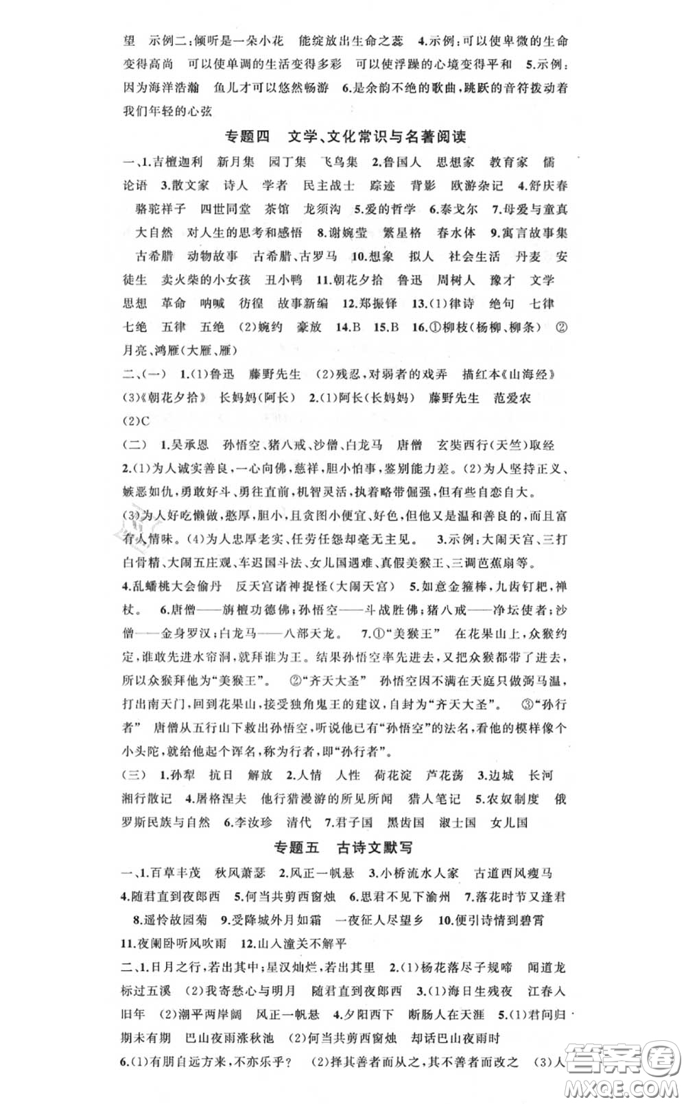 黃岡金牌之路2020秋練闖考七年級語文上冊人教版參考答案