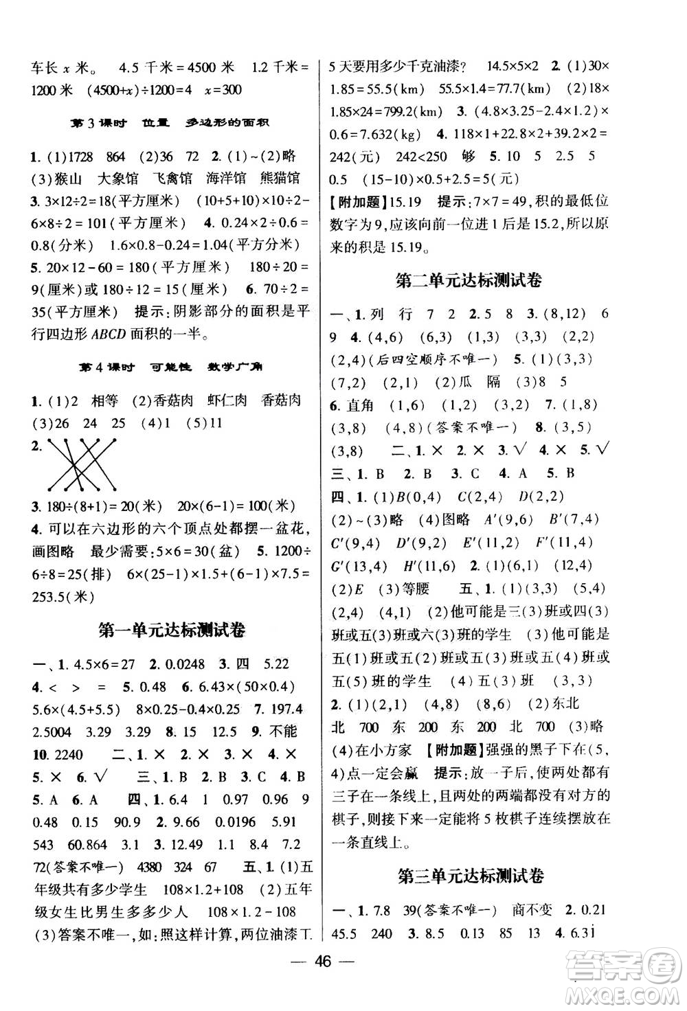 河海大學(xué)出版社2020年棒棒堂同步練習(xí)加單元測(cè)評(píng)數(shù)學(xué)五年級(jí)上冊(cè)RJ人教版答案