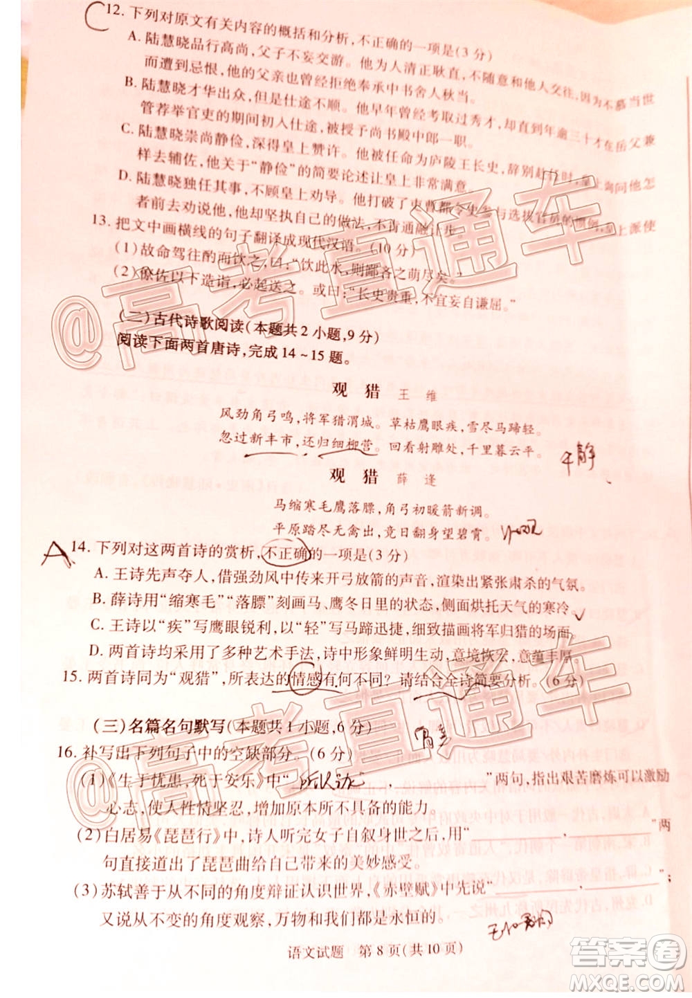 合肥市2021屆高三調(diào)研性檢測(cè)語文試題及答案
