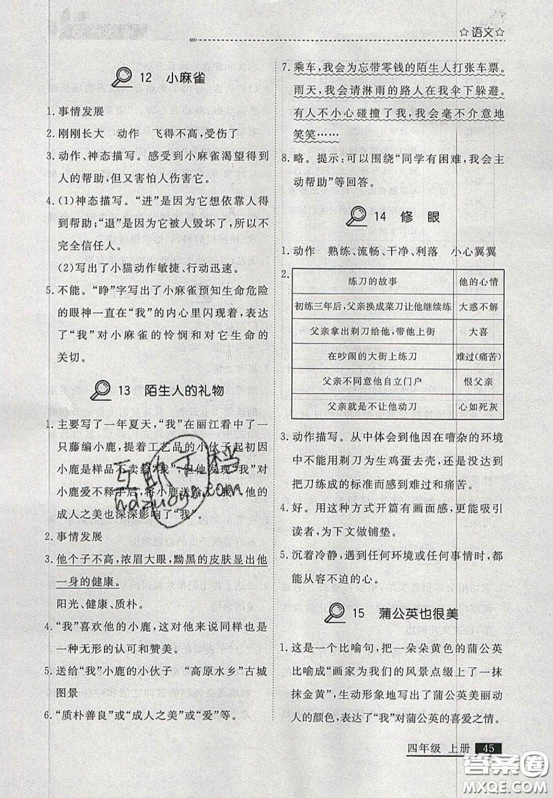 2020年學(xué)習(xí)之星培優(yōu)計(jì)劃四年級(jí)語文上冊(cè)人教版答案