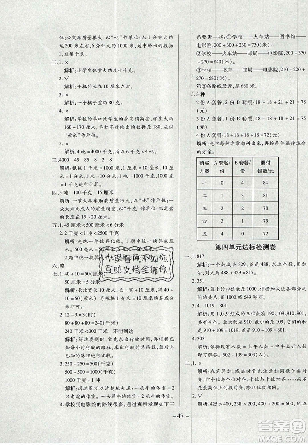 2020年學(xué)習(xí)委員小學(xué)數(shù)學(xué)三年級(jí)上冊(cè)人教版答案