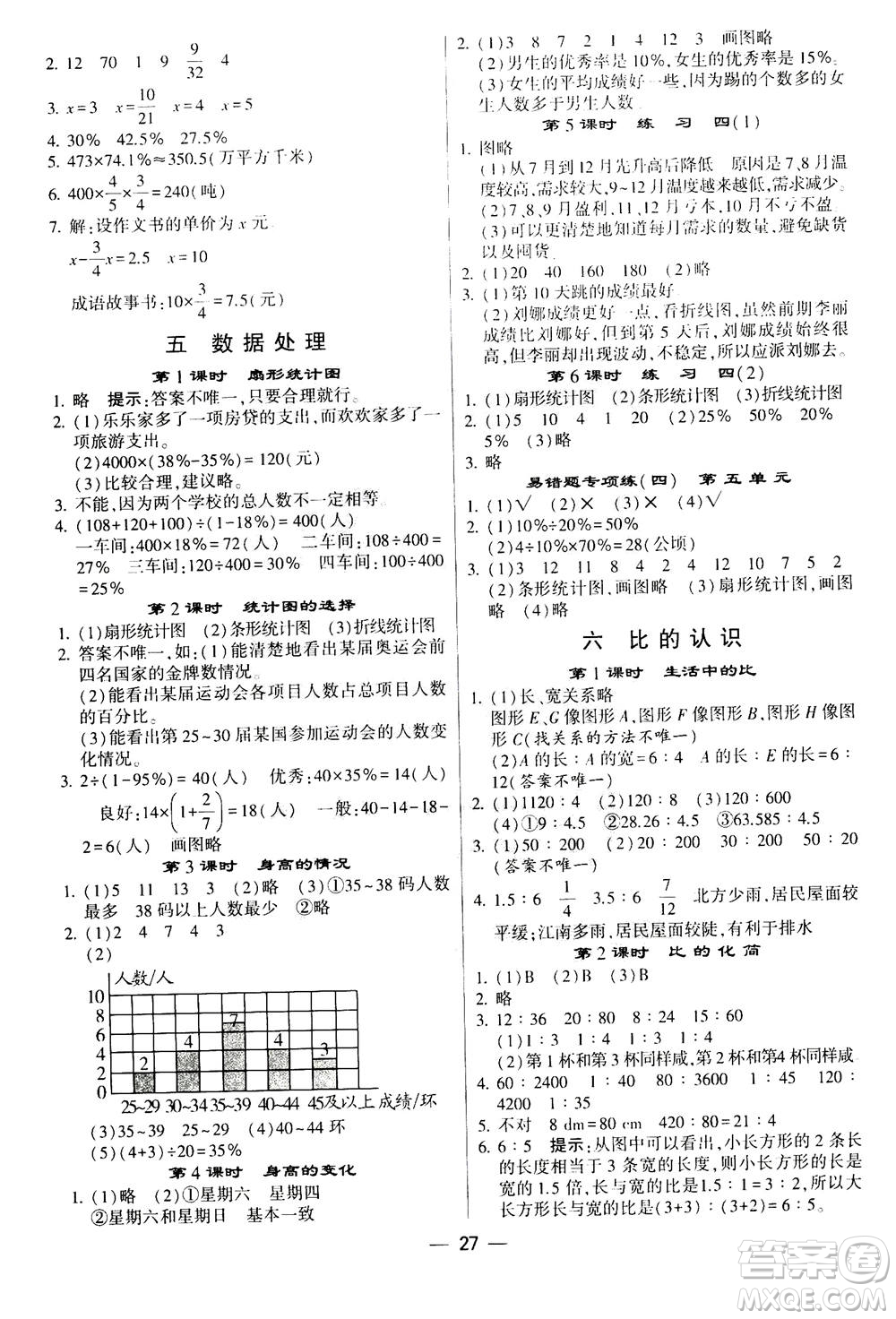 河海大學出版社2020年棒棒堂同步練習加單元測評數(shù)學六年級上冊BS北師版答案