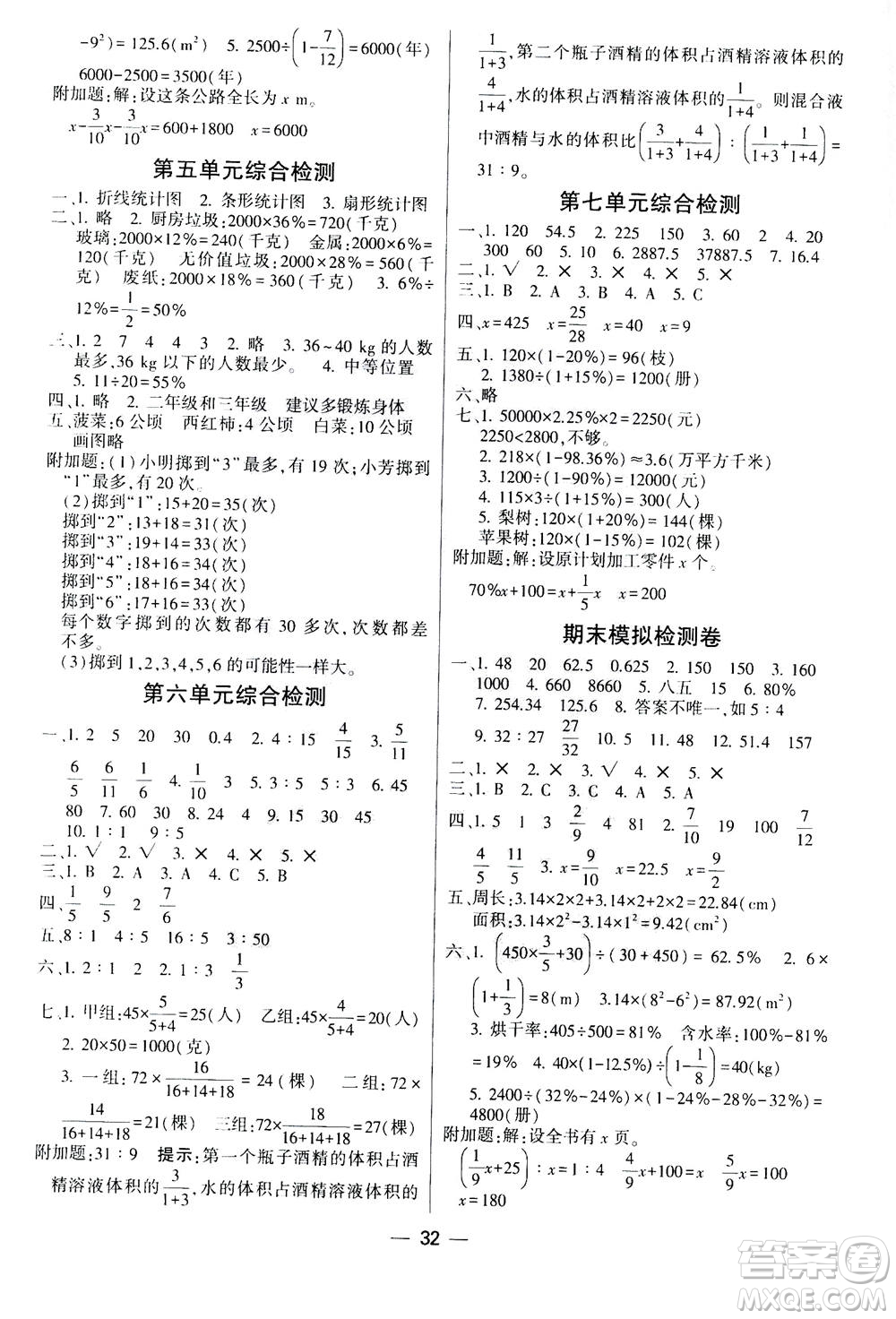 河海大學出版社2020年棒棒堂同步練習加單元測評數(shù)學六年級上冊BS北師版答案